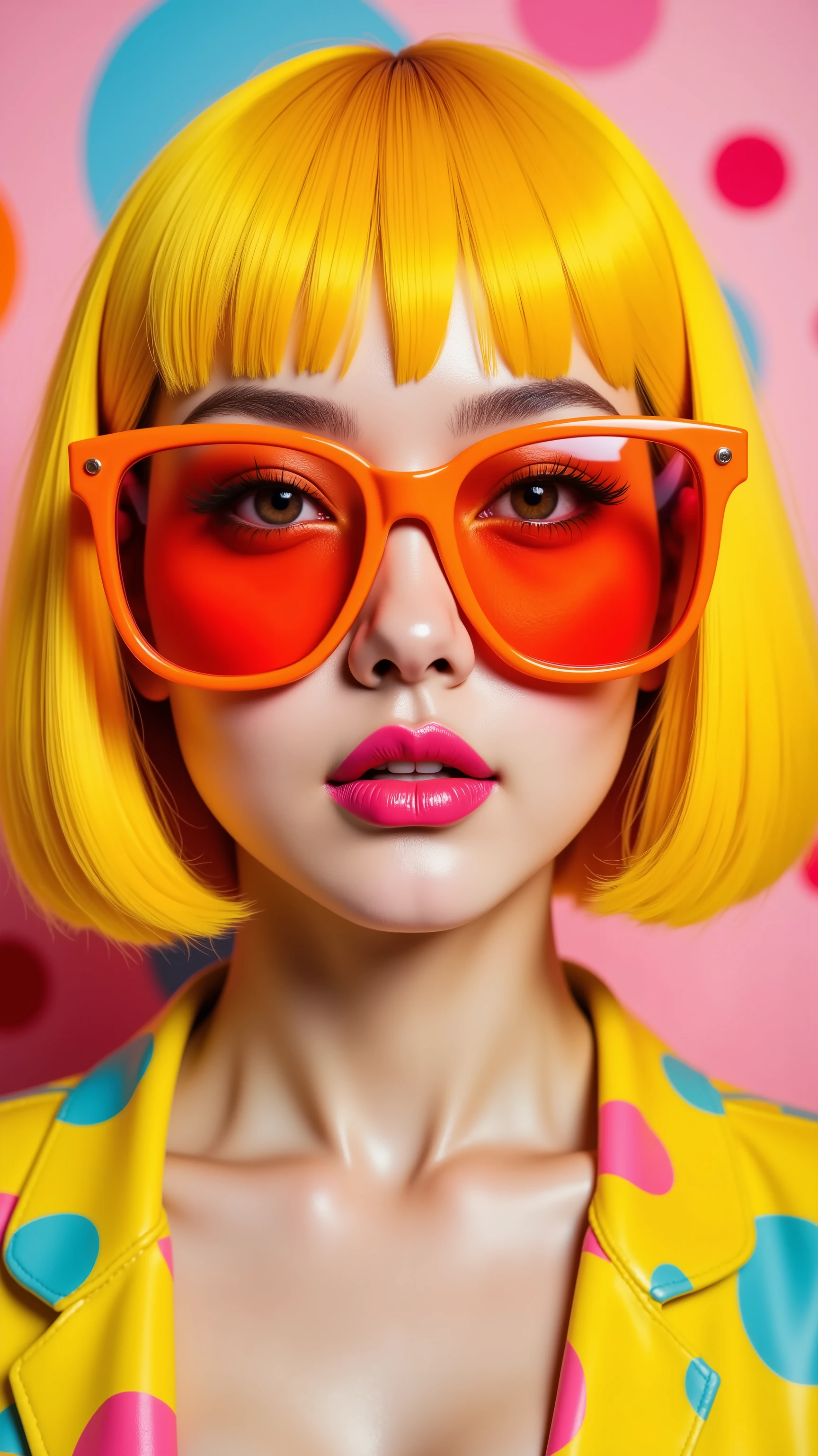 A close up of a woman with bright yellow hair and sunglasses - SeaArt AI