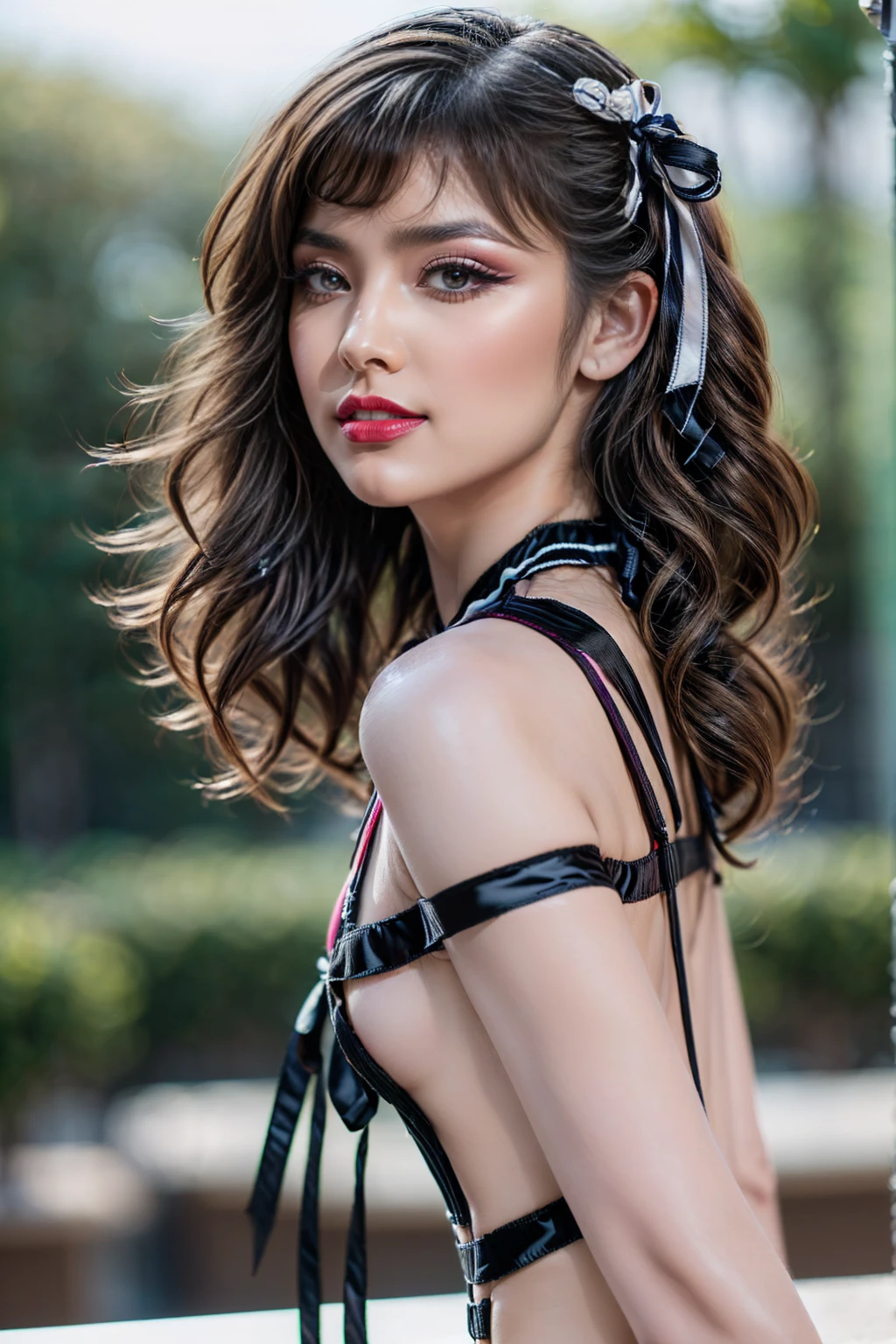 Sideview Photo of screaming beautiful French Ukrainian teen  :1.6 , (Stunning beautiful), full body photo, 14 years old , 1girl , (So cute)  , green eyes color:1.4 ,soft , (( Long eye lashes)) , beautiful eyes , Skinny face , Face focus , slim, , skinny fit body, small breasts, flat chested, (( Doll facial features)), she is young and cute, so beautiful , ( extra long pink pigtails hair ), (Realistic detailed eyes), long eyelashes, Smokey eye shadows, red lipstick, pink blush,  Wearing light turquoise latex lace transparent bikini , high black latex stockings,  Masterpiece, Professional photo , Fantasy , Realistic, Huge image size , Absurd , Best quality ,DoF bokeh, DSLR photography, 8k, 20 megapixel, glamour shoot, contrast, textured skin, light freckles,hard light, gigapixel, flawless face, White background, Strong straight lighting, light on face