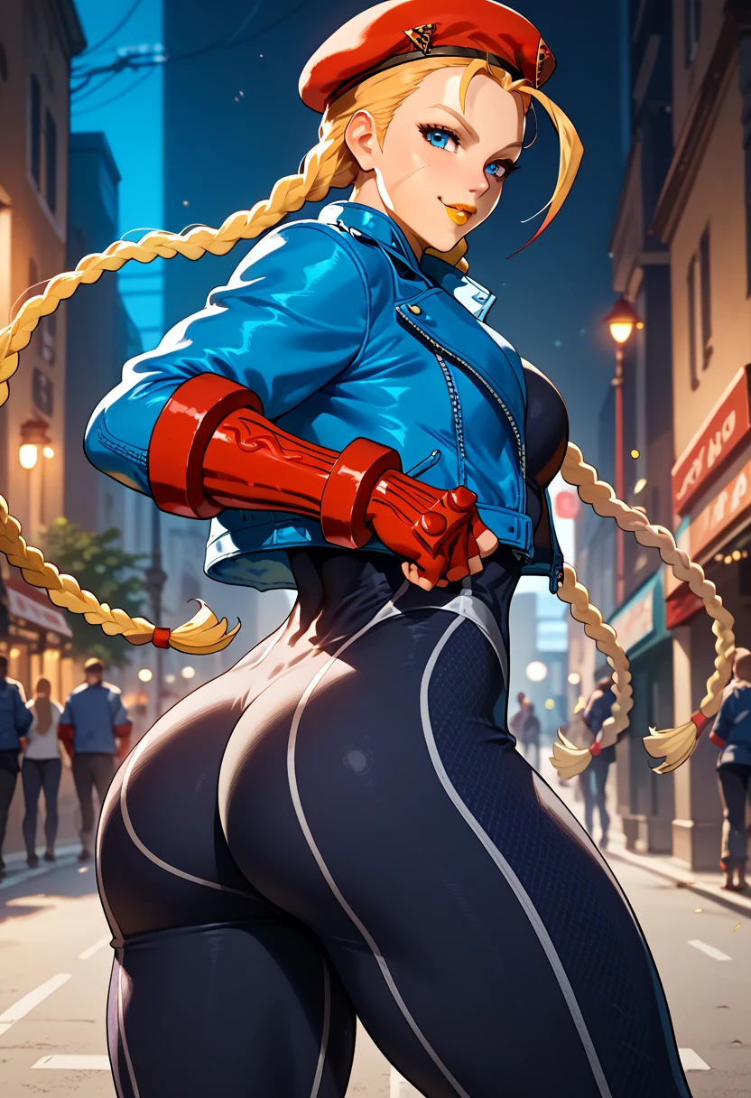 maryms,Best Quality,(beauty),masterpiece, 1girl,phisically-based render ,ultra highres,narrow waist, skinny,big eyes,long legs,(small breasts),puffy eyes, night,(rainy city), shiny skin, facing viewer, fighting stance, (make a fist),firm expression, muscular belly, bare feet, (((showing big ass and looking down))), (full body photo), standing, (twintails ), camera on the floor