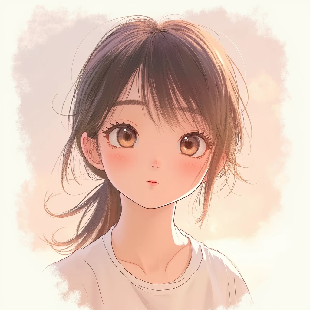 a cute , pink lips, wearing a bright white shirt, in the style of the soft aurorapunk color palette, an anime illustration of her face, animated gifs, hand-drawn animation, charming sketches, soft and bright, hazy romanticism, superplane style, white--air background 1:1--niji 5--expressive style