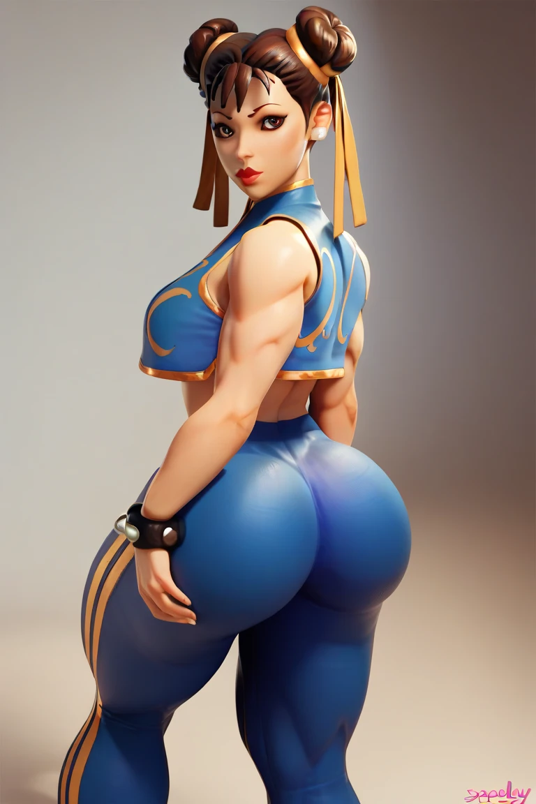 Chun_Li Twerking, Squatting, Big ass, Enormous butt, Camel toe, pink panties, tip toes, no shoes