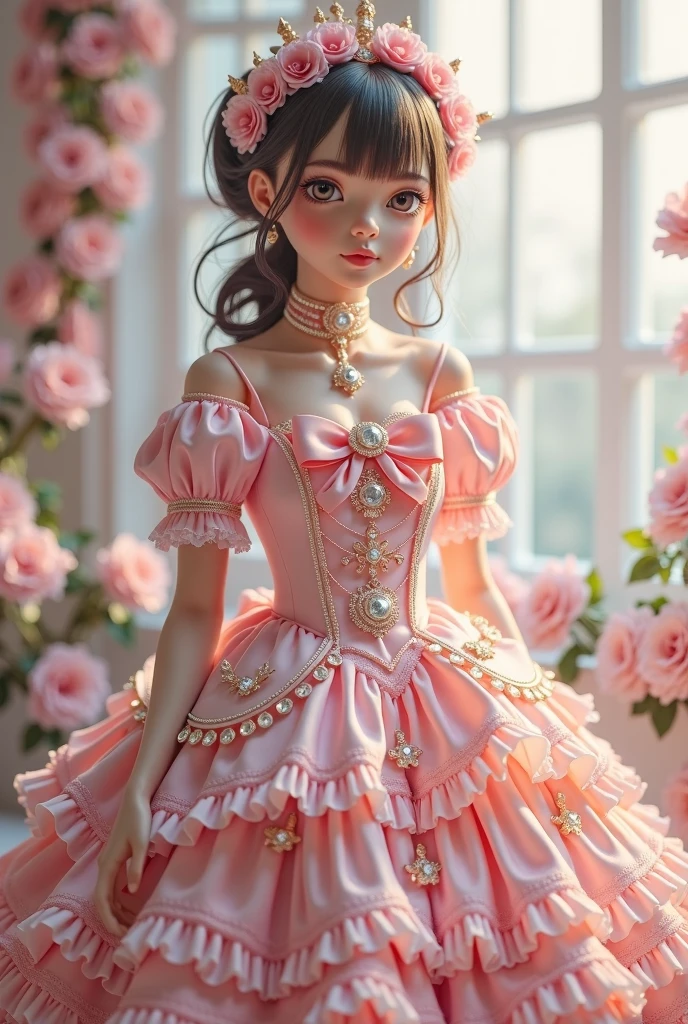 1girl, beauty, Wearing a rose-red Lolita magic dress，Beautiful eyes，Beautiful hair accessories，背景是beauty的魔法室，Lolita style，Second Dimension，Masterpiece，High quality and high resolution，comics，Small fresh, cowboy shot, UHD, retina, ccurate, anatomically correct, textured skin, super detail, award winning, best quality, 8k, 1lltnh1