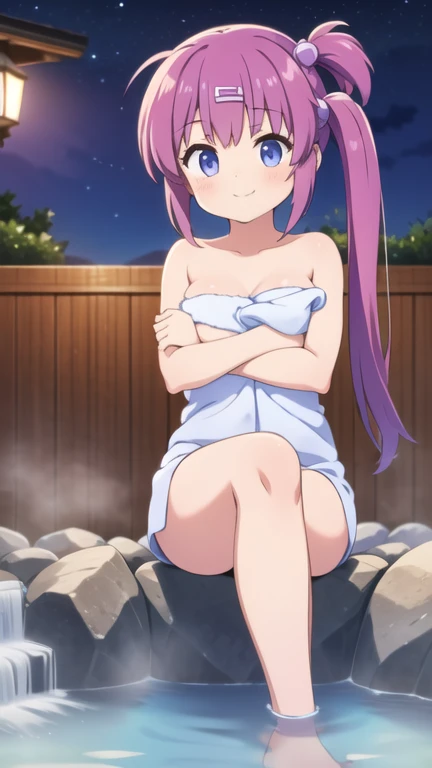 ((masterpiece)), ((best quality)), (ultra-detailed), anime style, bath, a cute girl, 1girl, solo, nude00, ((beautiful eyes)), smile, ((Open chest)), ((Cute nipples)),looking down from above