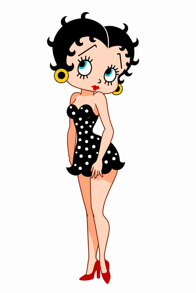  Betty Rubble (flintstone),to smile,  fair skin ,   short black hair,  blue ribbon in hair , collar, ( wears a pink tank top + mini skirt black pencil ,black high heels),   medium breasts,  ,  narrow waist ,     Wide Hips ,   thick thighs  ,   looking at the viewer,  to smile,Alone.,colorful,  standing posing for Facebook ,  dynamic pose style, perfect anatomy , dark background, perfect pose 