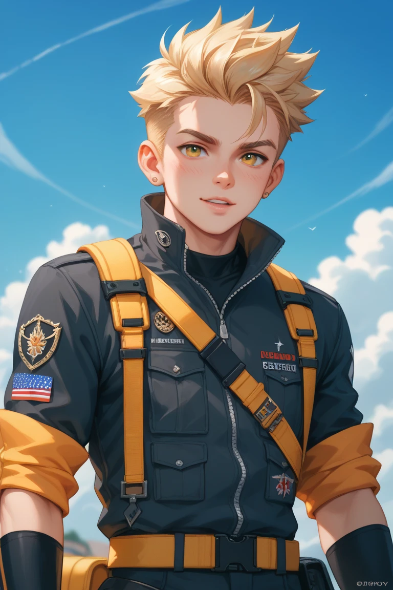 12-year-old boy smiling, wearing blue and yellow cap --auto --s2