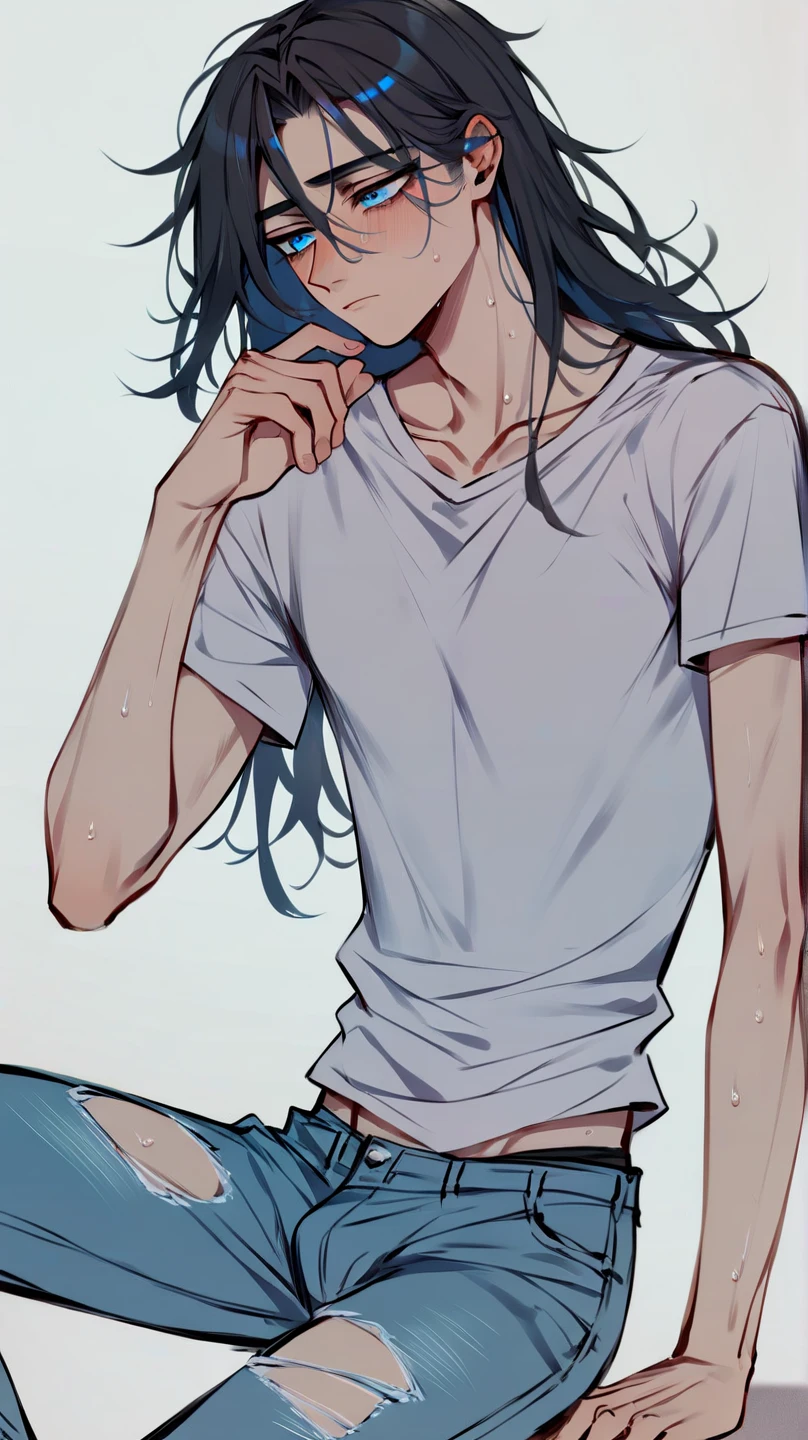 Man, loose loungewear, hair down, upper body, smiling