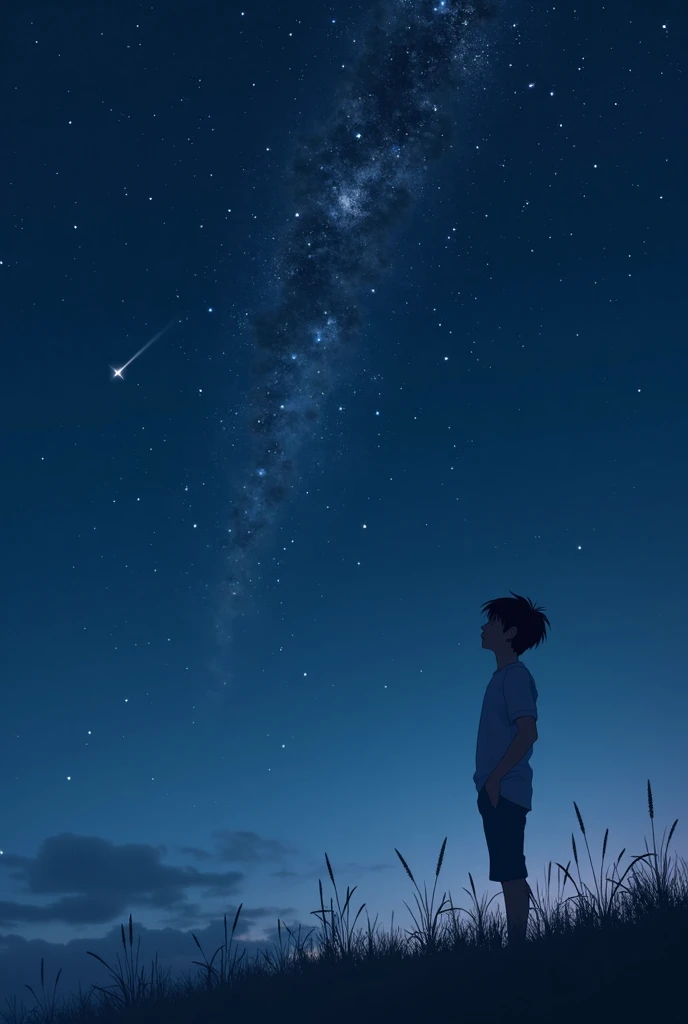 A realistic image of a child looking at the universe at night
