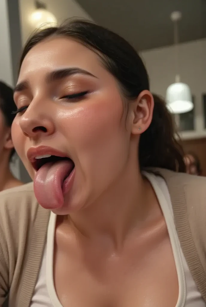 whore sucking a cock, neckline, huge breasts