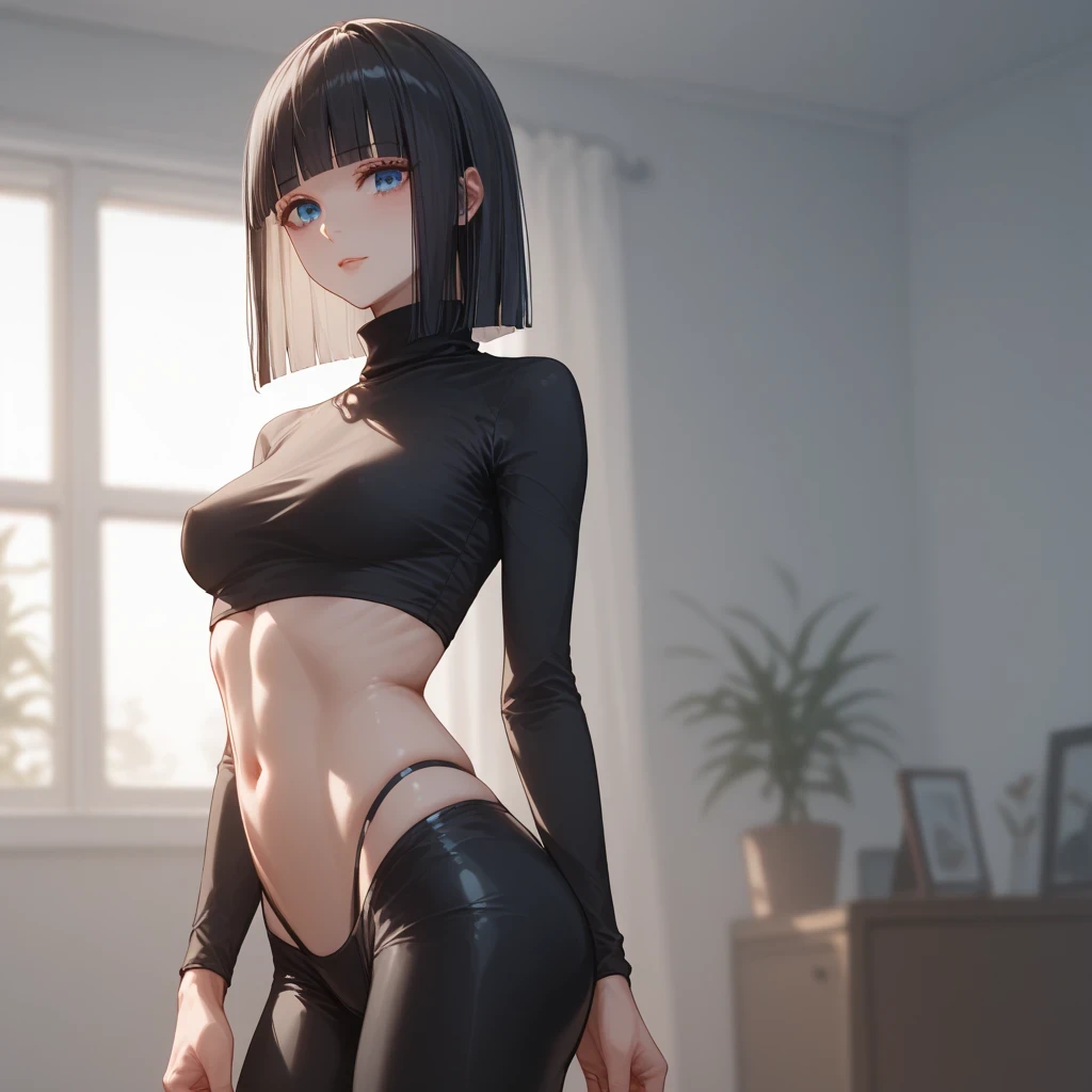 Blue eyes, black pupil, marinett, blacked_clothing