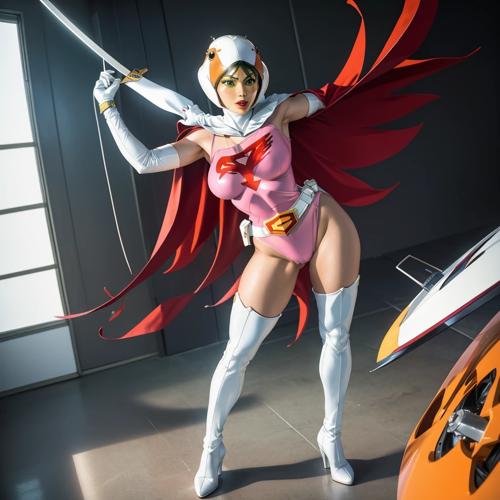 1 girl, Solo,Shinkenred, Full face helmet with no exposed face and head hair,((beauty face under mask:1.4)),Red bodysuit,ultra miniskirt,white pantyhose,white gloves,bodysuit,red boots ,mask,helmet,belt,Perfect balance,Highly detailed CG Unity 8K wallpaper, Perfect Lighting, masutepiece,Best Quality, 超A high resolution,4K,Ultra-detailed, Photography, 8K, nffsw, hight resolution, absurderes:1.2, Kodak Portra 400, Film grain, Lens Flare,professional photograpy, ((Anatomically correct)), outdoor,city,blue sky,(sexy pose:1.4),large breasts,cleavage,erected nipples,cameltoe,(spread legs:1.2),from below,(thong:1.2),pussy focus