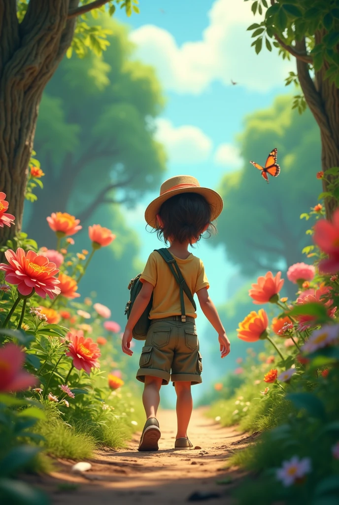 Discovery: After crossing the bridge, they find a beautiful meadow. What does the meadow look like, and how does it make them feel? A single little boy