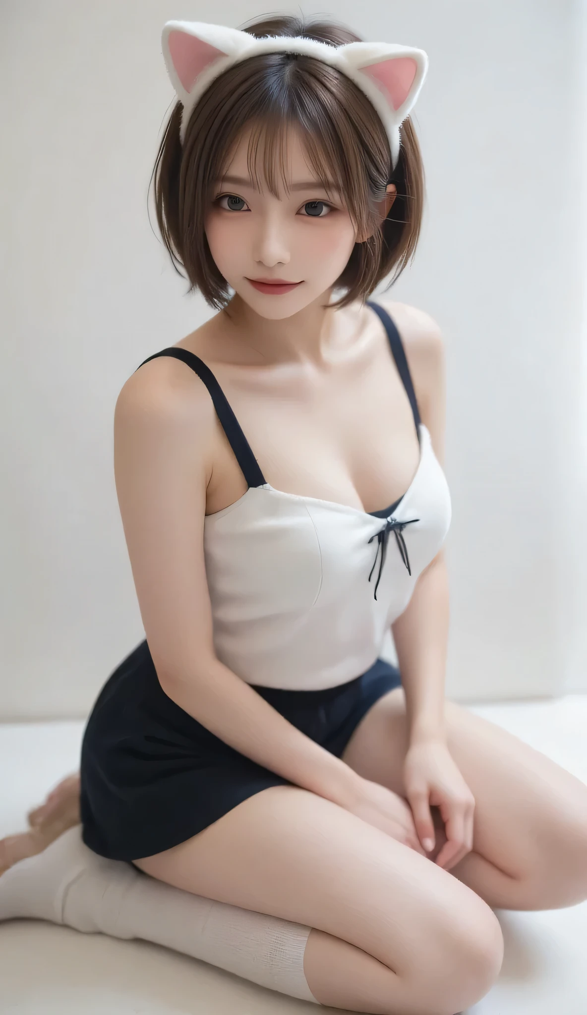 Best image quality、RAW photos、Ultra-high resolution、18 years old Japanese breasts:1.5、cleveage:1.5、Healthy complexion、Fair and shiny skin、(short hair)、Black Hair、ランダムな色のbeautiful eyes、Thin lips、beautiful eyes、Draw in detail、Superbly detailed eyes、Long eyelashes、Beautiful double eyelids、Black collar、Beautiful Skin、Healthy skin、(White Micro Apron、Nude little apron, Round Breasts、The whole shoulder is exposed、waist, thigh,、Beautiful Feet、attractive thigh)、(slightly thick thigh、Sitting in the kitchen)、Large Breasts、Nude in an apron、Legs apart,Camel toe,Transparent Clothes,Soaked,Soft lighting