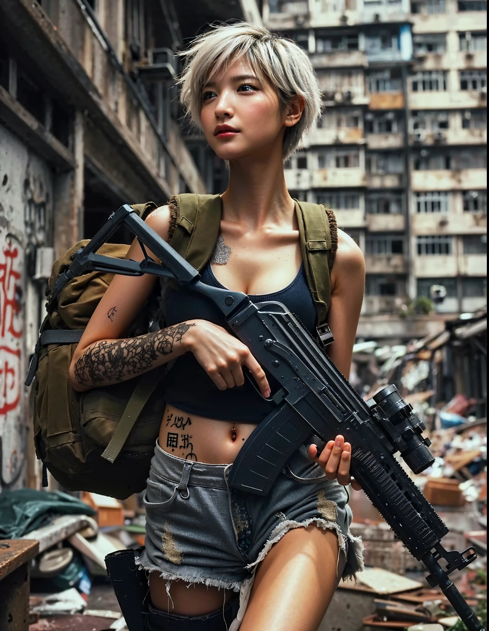 (Completely live action:1.37), (Amazingly realistic textures:1.37), (masterpiece, best quality:1.2), (8k uhd, 16k, 32k, ultra high res), amazingly realistic skin, amazingly realistic photo, superrealism, (photorealistic:1.37), (RAW photo), ultimately realistic, (ultimately realistic all details), (ultimately realistic all textures), super realistic lighting, super realistic shadow, (japanese girl:1.5), (realistic idol face), smiling, happy, super realistic face, ultimately realistic skin, ultimately realistic eyes, (mascara:1.35)ultimately realistic background, ultimately realistic detail up, (kkw-ph1:1.25), (Canon EOS R6, 85mm, 1/200s, f/5.6, ISO 1600), (tattoo), (mechanical armor:1.37), (blue eyes:1.2), (silver hair:1.3), 