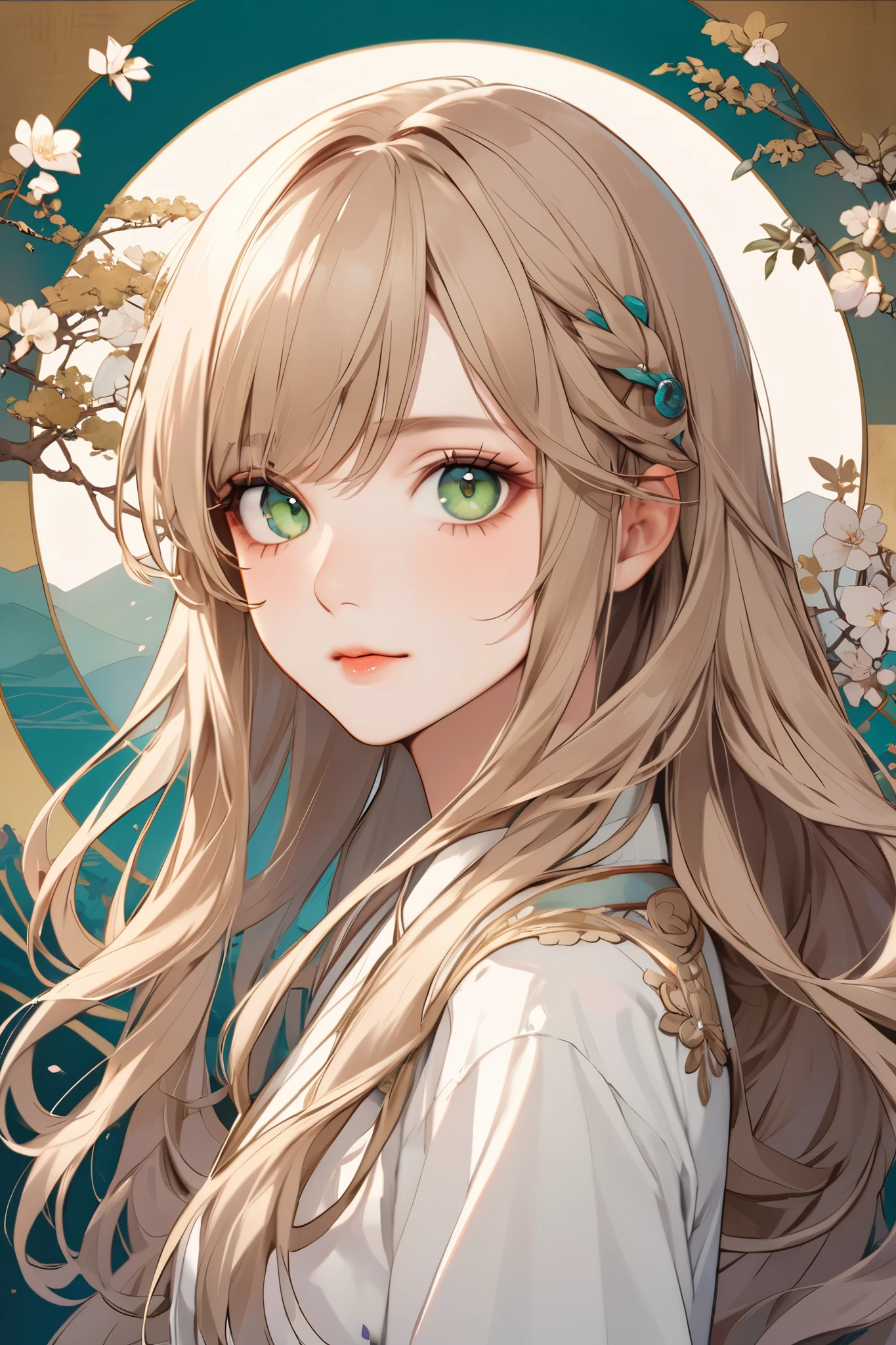 female,20s, light brown hair,Long hair,round eyes , GREEN EYES ,Raw hair,Oriental