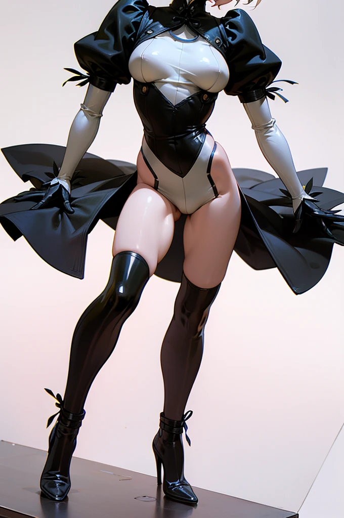 female Satsuki Kiryuin, Satsuki Kiryuin from Kill-la-Kill, WHITE stockings WHITE GLOVES WHITE PANTIES WHITE BRA, full height, bottom view, best quality, very detailed, ultra 8k resolution,portrait, full body (plain background)