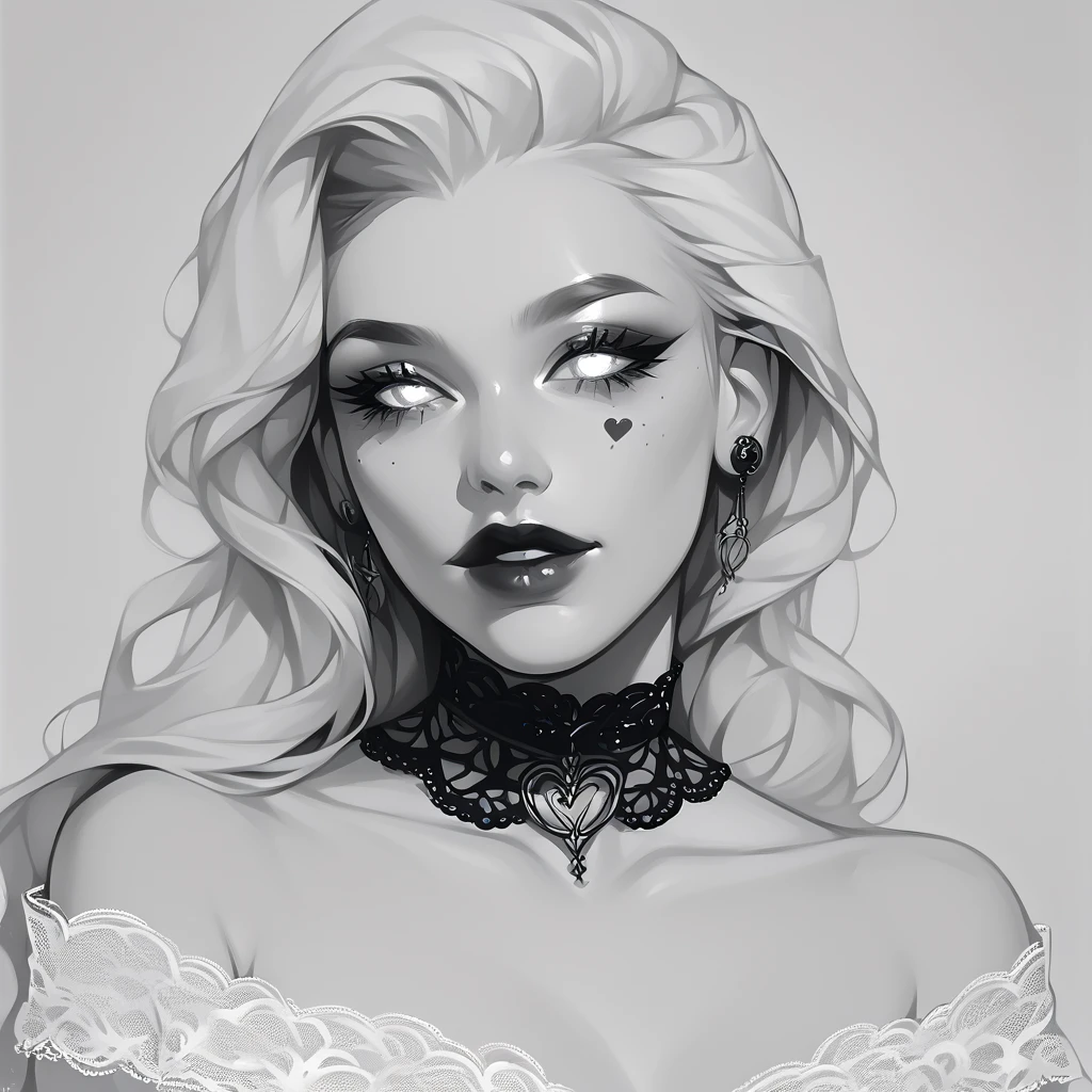 lr_rbn style, portrait of cute woman, wavy hair, white hair, flowers, nature details, black background, black and white, ink, swirly lines, winning award masterpiece, fantastically gaudy, aesthetic octane render, 8 k hd resolution