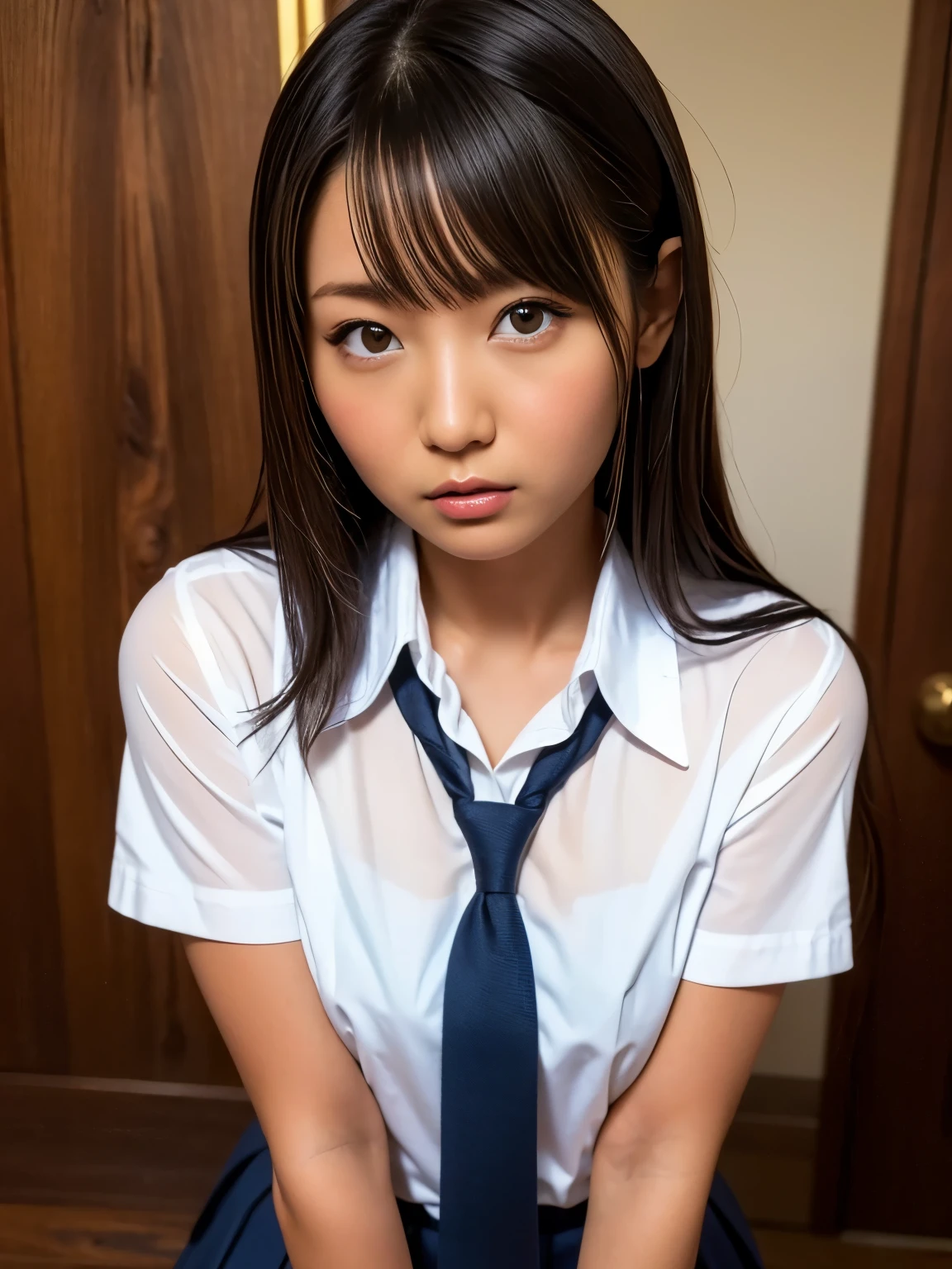 black latex{ x} Standing Facing Front ,whole body,whole bodyが見える,カメラにwhole bodyが写る閲覧注意, gals, ( anatomically correct ),Masterpiece, best quality , RAW photo, photorealistic, face, beautiful girl, is cute , blunt bangs , The Depth of Written Boundaries , high resolution, 超 Detailsな, Details, ighly Detailsd, extremely Detailsd eye and face, sharp pupils, Realistic students, sharp focus by G , Cinema Lighting, white skin and tanned skin ,Alone,woman,( school uniform:1.2), loose socks, (( sensual;1.5)), charming, tanned skin with sun scars