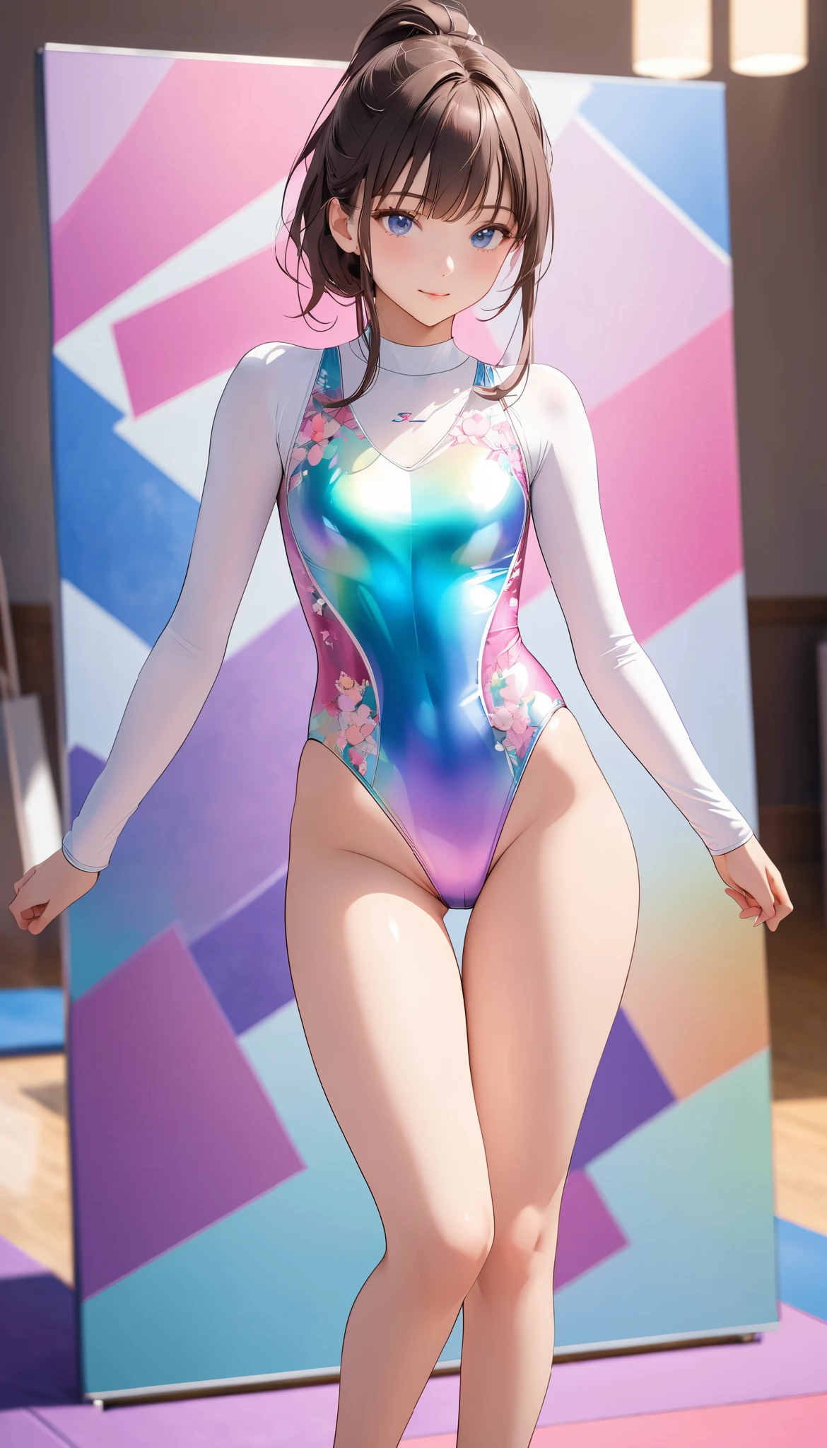 expensivequality illuStration, maSterpiece, very delicate and beautiful, Charming Girls ,(gymnaSticS leotard, Floral patternS leotard,long Sleeve leotard with glittery decoration,expensive_leg leotard, athletic leotard , perfect fit leotard, iridescent gradient leotard ,long-Sleeve leotard),thin,Slender body,slim,expensive School,gymnaSium background,gymnaSticS club,gymnaSticS athlete,princess, beautiful eyeS,light Smile,(maSterpiece, beSt quality:1.2), expensivereS, Highly Detailed CG Unity 8K Wallpaper, PERFECT LIGHTING , Colorful , ultra-expensive reS,4K, Ultra Details, photograph, 8k, high resolution, S, full body,