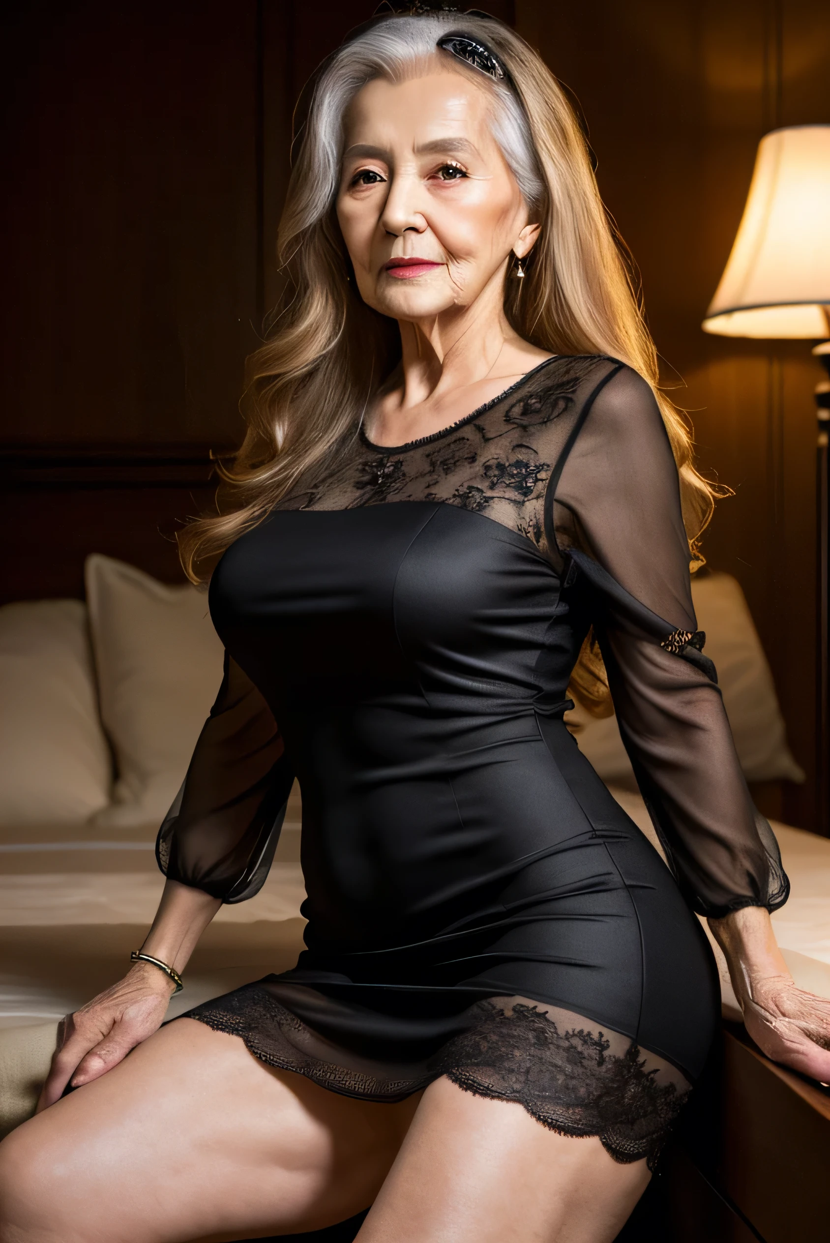 Pay back, Masterpiece,       high resolution,      realistic,      RAW photo, 8k wallpaper, perfection,       professional lighting     ,        long hair,        very detailed   , ((Beautiful old lady)), 80 years old, Sexy old woman, ((Sexy black mini dress)), ,           upper body, ((           Watching Viewers Seriously            &#39;eye)),   Detailed Color, Beautiful eye, ((I&#39; I'm looking forward to it )), In the stylish dining room, sunny, bangs, Shapely breasts,        long hairヘア,    perfectionで輝く唇  ,        Cubbo-I, ((              Japanese college girl crouching with her arms between her legs   ))