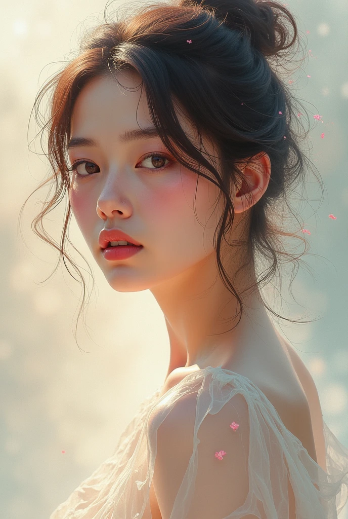 a woman of agnes cecile, luminous design, PastelColors, ink dripping painting, Spring light,