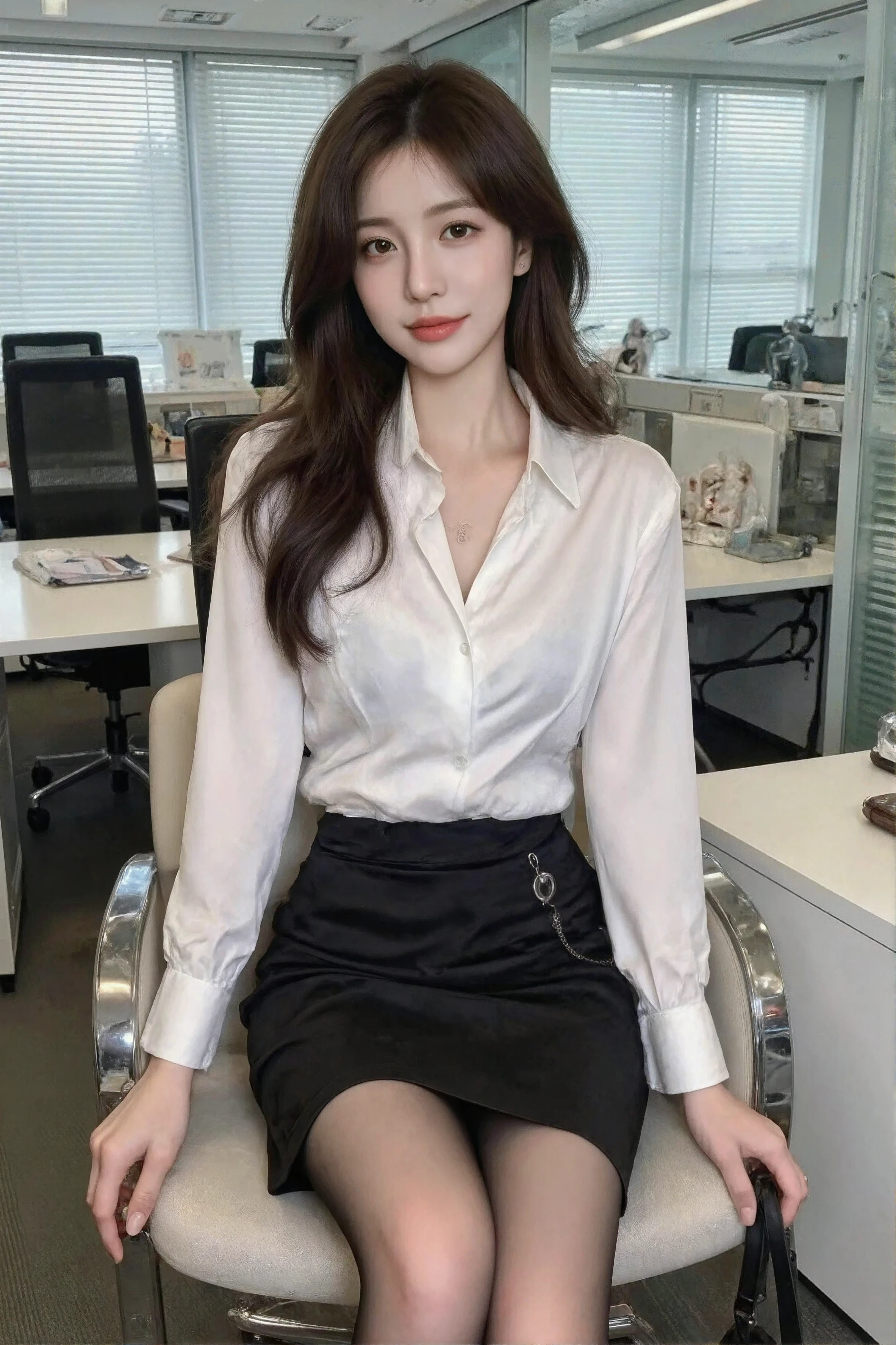a 18 year old woman is the most beautiful actress in the world, the perfect proportions of her body, tight formal shirt is worn on her upper body and nothing is worn on her lower body but short skirt, her detailed genitals of her naked lower body, two pairs of her labia between her opened legs, her anus under her vagina, she is sitting on a sofa of the living room, nsfw, best quality, highly detailed, masterpiece, ultra high res, photo realistic, 8k