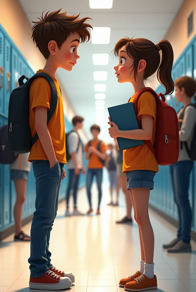 As I stood at my locker, my best friend Hazel by my side, I struggled to remember the combination for my lock. It wasn't one of those spinning locks, just a simple combination, but my mind was drawing a blank. At four foot eight, with crooked bangs framing my face, and my smooth dark skin catching the light, I felt small and a bit lost in the bustling hallway. My outfit was casual, yet carefully chosen—nothing too flashy, just something comfortable that suited my style. I glanced over at Hazel, hoping she might have a clue, as I sighed and tried to think of the numbers.