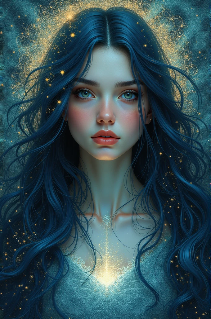 a mixed media abstract artwork of a strange woman with striking eyes and long hair, highly detailed eyes,medium breast,(fine art), (splashes and splatters of paint in nebula colors on the canvas 1.2),[thick, wet,shiny dripping paint], ink, pencil shading, award winning, (perfect composition),(nebula:0.5),(galaxy:0.5)