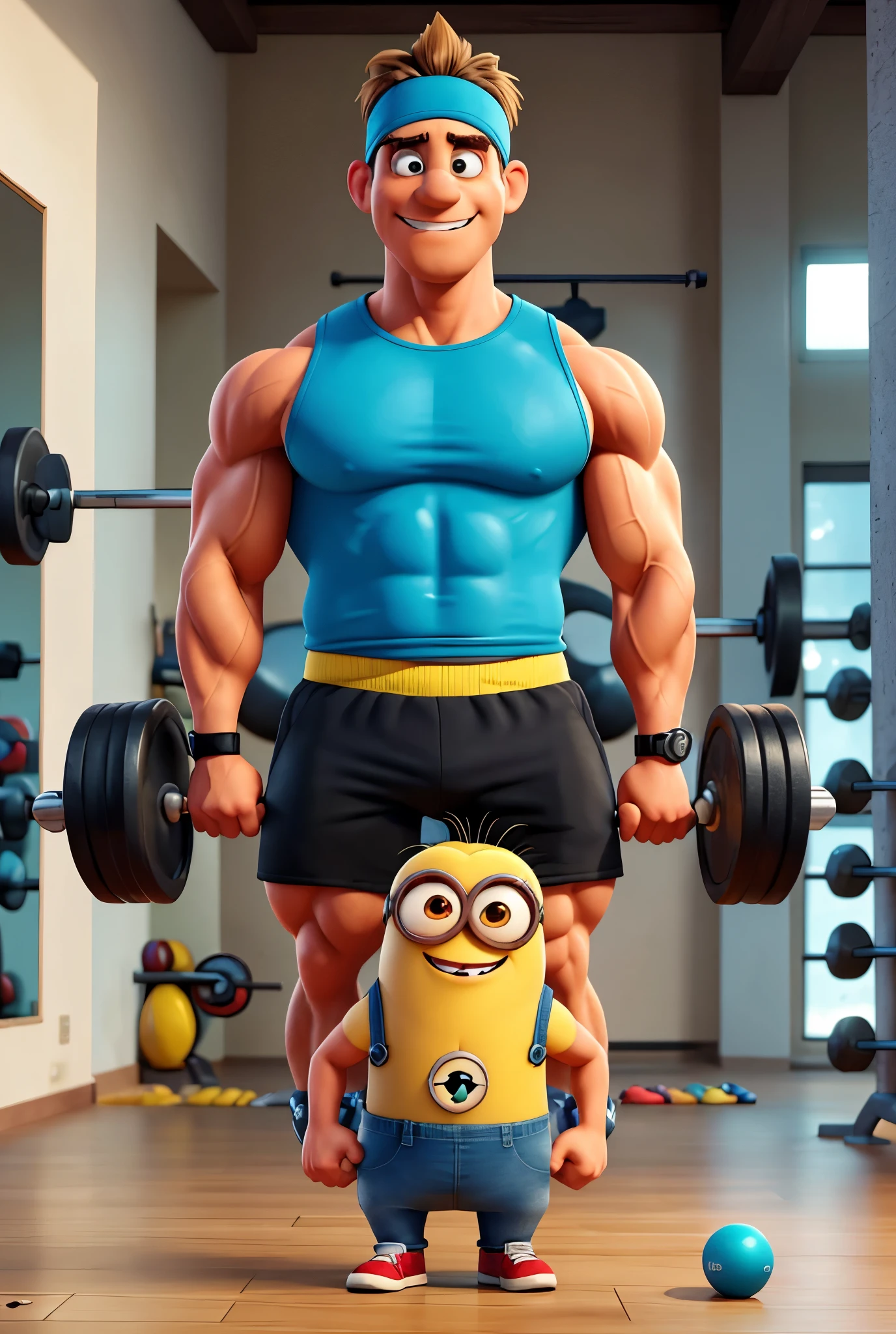 Handsome man with young boy, muscular, naked, in locker room 
