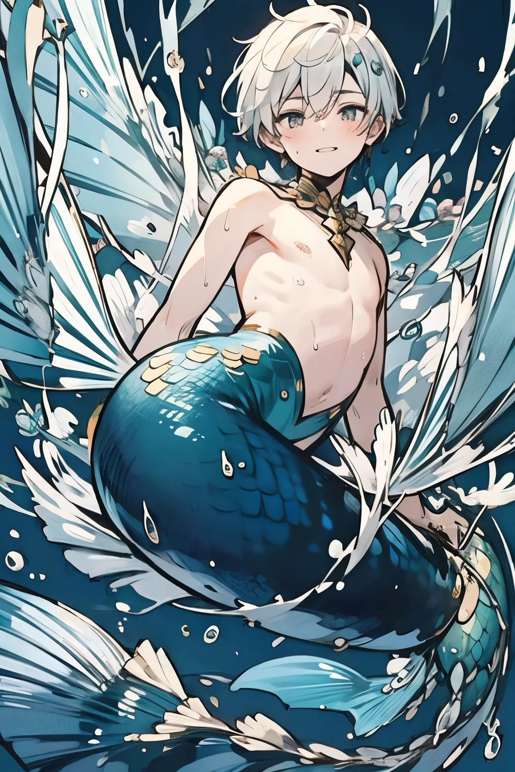 10 year old male mermaid、merman、naked、Short Hair、Surrounded by a multitude of tentacles、Tentacles bind the arms、Tentacles cling to the body、Tentacles wrap around the body、Tentacles bind the torso、A large number of tentacles cover the body.、Unable to move、Sweat、Troubled face、Mainly upper body、(inside the red cave)、Ultra HD