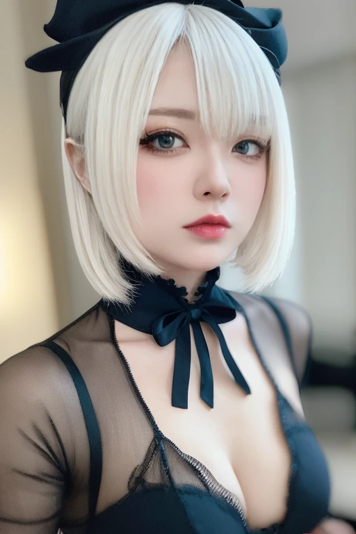 1girll, Heart-shaped pupils, finger nails, White hair, Purple eyes, (Blush:1.1), choker necklace, Upper body, Trembling, Sweat, drops of sweat, Heart, (Medium breasts:0.6), Love, Heart, Crop top, cheerfulness, Smile, Lace, Bokeh, (freckle:0.8), Natural skin texture, Portrait, (Red_Background:1.3),
