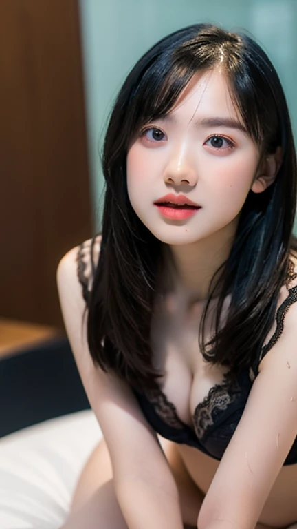 (20-year-old Japanese beauty),solo, masterpiece, High resolution, High detail, Highest quality, Very detailed, Ultra high definition, Textured skin, ((Ray Tracing)), Natural Light,Cinematic light effects, ((realism)), ((Surrealism)),8k octane, ((Natural Makeup)),Portrait Photography, Aperture value F1.8, (((Small breasts,C cup,Black Hair, Shiny Hair, Side Ponytail))),sleepy,bed