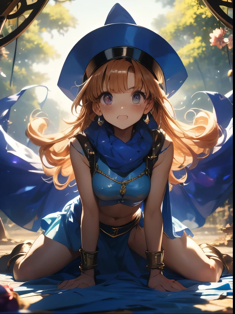(((SFW、Accuracy、Highest quality、 A first-class masterpiece 、 Normal body 、8k、 detailed color 、 super precision 、 Normal Hands 、5See also、Highest)))、" Dragon Quest IV"、 Arena、arena、 Blonde、 STRAIGHT LONG HAIR、 short、 slender、 see-through transparent erotic dress that is torn and the chest is exposed 、 transparent transparent mini skirt that is torn and underwear is exposed、Ripped Blue Cloak 、 Tattered Blue Pointy Hat 、See-through transparent clothing with torn skin 、Navel exposed、Pubic heart Tattoo、Half naked、pinch、Anxious face、regrettable、tears、blush、cornered、 on all fours、rolled up howing off、 White Sexy Panties、The Fall of Slaves、 Chain Lead Slave Collar 、Sex slave、Chain lead that extends from the collar 、ChainRead、Chain、Nippleclamp Chain、forest