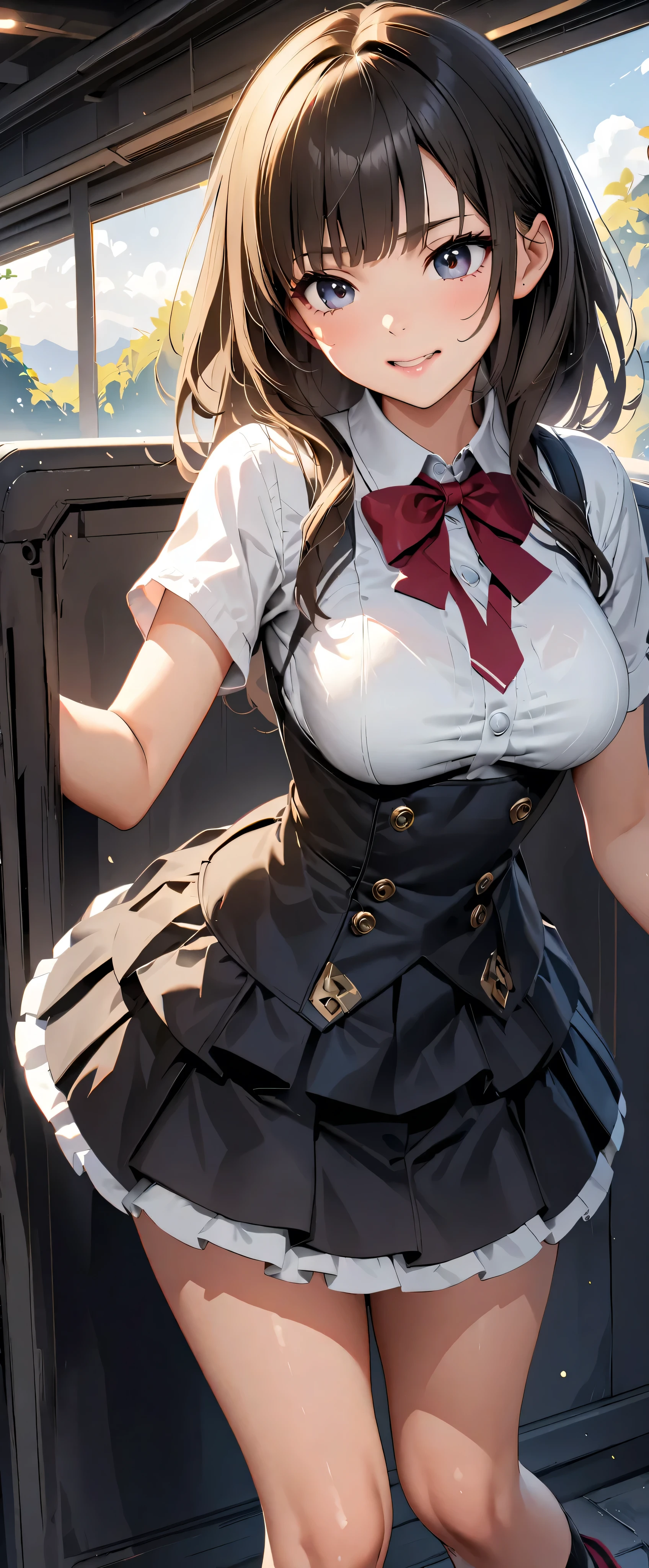 (((masterpiece)))、(( best quality ))、( more details)、(CG illustration)、( so beautiful ))、Cinematic Light、(((one mechanical girl)))、 SF、The End、Erotic and grotesque、graduate School( Beautiful and Luxurious :1.2)、( 1 girl:1.3)、 facing forward sticking out the gap, ( double breasted, underbust:1.2), ,((())),((( jumper skirt,)))Short sleeve,Gloss Lip,(( see-through))