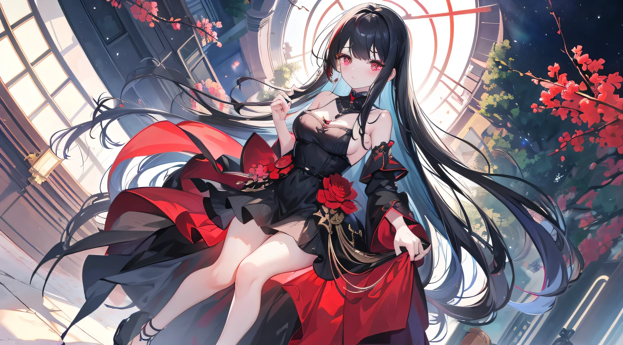 Exquisite eyes),(Clear and beautiful eyes:1.61),masterpiece, 1 young girl,(Black clothes and some red gems), Black long hair, (She has a huge red gem on her chest), Good Hand,((The Havoc of StarCraft)),full-body shot,Fighting Stance,(Red Eyes:1.466),short and small,(Very big breasts:1.35),(Pretty Face),(full-body shot:1.33),Beautiful hands