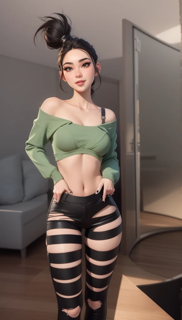 (1 lady), (Top Quality at its finest:1.4), (ultra - detailed), (extremely detailed CG unified 16k), A Beautiful Woman with Perfect Figure: 1.4, Sharp Focus: 1.2, very detailed, High-definition RAW color photo, professional photoshooting, amazing face and eyes, (amazingly beautiful girl), ((masterpiece)), realistic cinematic face, head to feet long wide zoomed out view, full body long view, photorealistic, ((highres)), ((detailed background)), sunset orange sky through window, (ichinose kotomi), gorgeous, extremely beautiful face, perfect model beauty, Highly Detailed Face and Skin Texture, Detailed Eyes, Double Eyelids, ((green army uniform)), ((realistic natural purple hair style, purple eyes, mid long hair)), hair ornaments, Bethcast, library background, extremely detailed, blurred background, depth of field, cinematic lighting, amazing legs, high heels, clear and well-cared skin, athletic, big proportions body, looking at viewer, frontal view of the face, add details:1.5, Perfection in details: 1.5