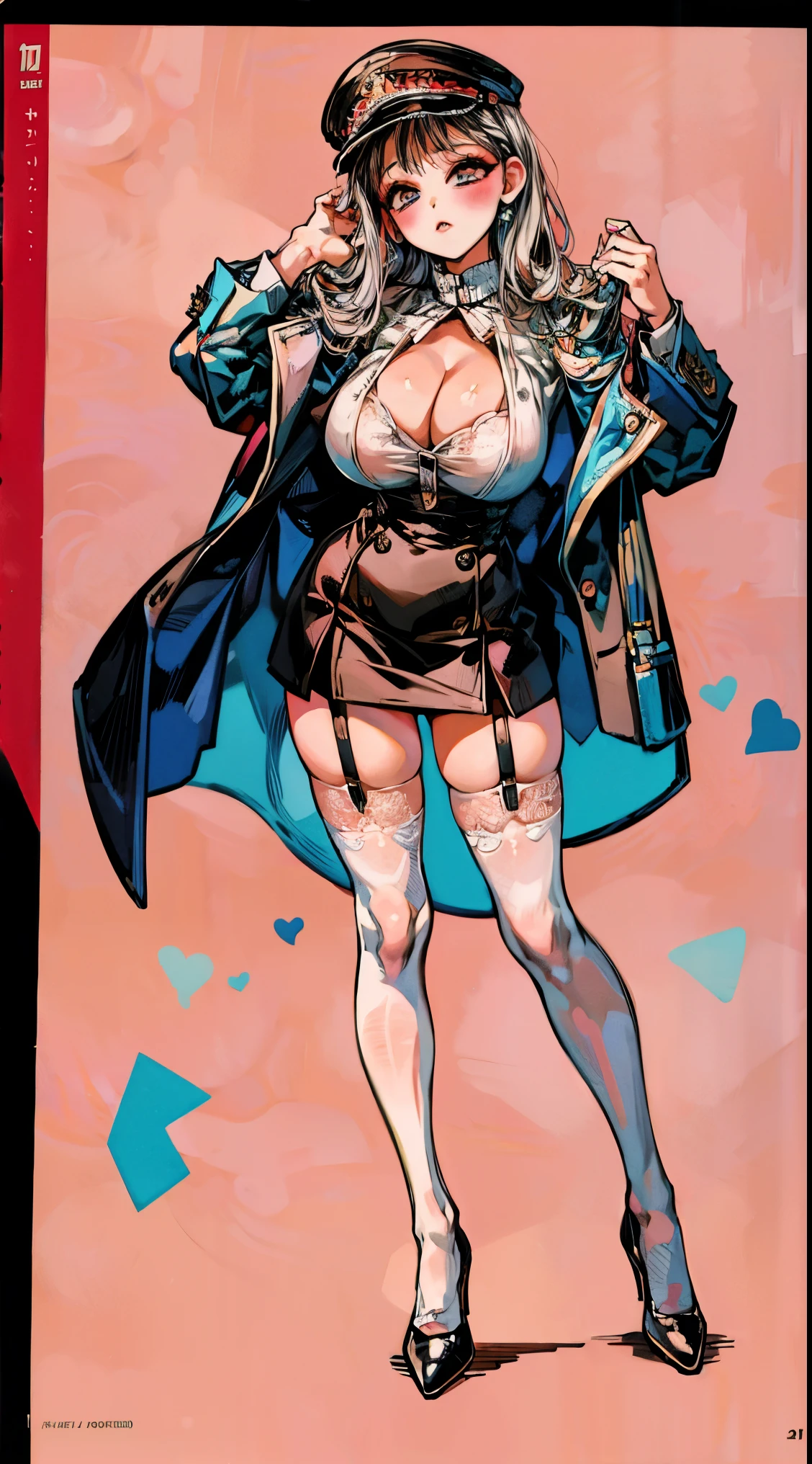 Head to toe, reference-sheet, fullbody, standing up ref-sheet (Masterpiece, Best quality, High quality:1.4), (Curvy:1.1), Standing up at your desk, Office, (Full body shot:1.1),
Long white hair, blush, Makeup, Ultra Detail Hair, Ultra Detail Face, (Blue eyes:1.05), Perfect eyes, Perfect face, Earrings, (Confused, Blush:1.2), (a garter belt:1.1), pencil skirts, office uniform, high-heels, tall, long sexy legs, (Large breasts:1.1), cleavage, Big ass, Thighs,