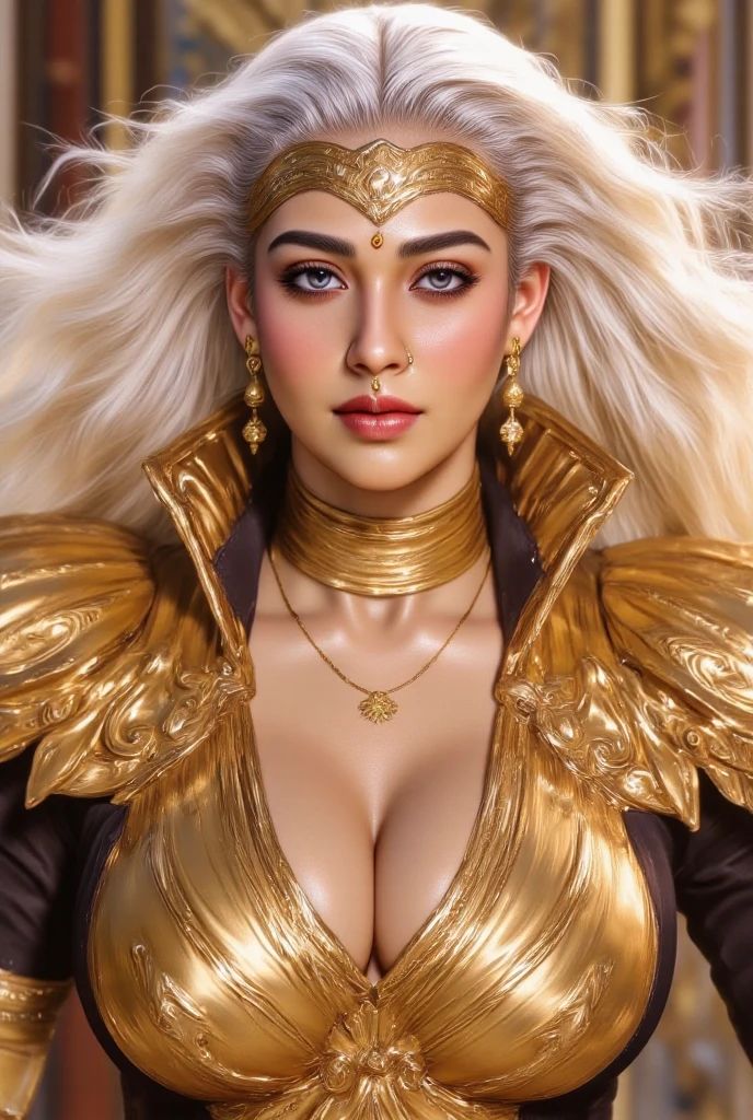 (full body shot)a East European woman, luminous design, masterpiece, best quality, extremely detailed 8k, ultra hd, ultra-detailed, highly detailed, highly realistic, (ultra-realistic), hyperrealistic, Real life style, (((top quality, masterpiece: 1.3)), (((Russian beauty)), (tmasterpiece,top Quority,best qualtiy,offcial art,Beautiful and aesthetic:1.2),(1girll),Extremely detailed,Colorful,highestdetailed,offcial art,Unified 8K wallpapers,ultra - detailed,Beautiful and aesthetic,beautiful breasts,tmasterpiece,medium tit,exposing her chest,best qualtiy,(zentangle,datura,Tangles,entangled),holy rays,gold foil,Gold leaf art,glitter drawing,PerfectNwsjMajic (cinematic:1.5)(Top Quality, 8k, 32k, Masterpiece, UHD: 1.3)