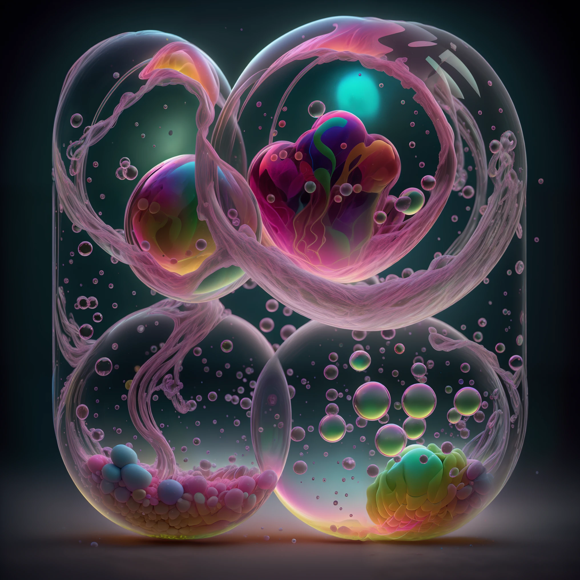 a psychedelic digital art,ultra-detailed vibrant fluorescent neon colors,intricate rainbow glass-like environment,shimmering glass bubbles morphing out of swirling colors,glowing light and reflection,4d mandelbulb psychedelic landscape,bright overexposed backlighting with depth of field,award winning masterpiece,pixel art,portrait photography,photorealistic,hyperdetailed,glass morphism,sparkle,optical illusion,rotational symmetry,best quality,8k,ultra-fine detailsWithin the black of the abyss, intense bright, colorful, perfectly symmetrical glass globes and spheres are melting with images inside each 3d sphere. Melt it down and leave lots of melted glass at the ends to twist into sinister spirals and wicked ending sharp drips. Reflection and images should make the spheres and translucent globes light up from within the glass.High fantasy, magical effects,portrait photography, neon pink, and neon green light glow cinematic photography, photorealistic UHD, intricate, complex, attention to detail, optical illusions, unique patterns and designs, avant garde, masterpiece. Light is emerging from colors in a psychedelic dream, shimmering glass morphing out of colors, tripped out vibrant colors, perfectly formed beautiful reflective bubbles, attention to detail on the bubbles and spheres, beautiful psychedelic digital art, pixel art, trippy colors, 4d mandelbulb psychedelics, glass like psychedelic landscape, intricate rainbow environment, psychedelic underwater brightness, neon colors, bright colors, psychedelic trip, fluorescent aesthetic, psychedelic vibrant colors, bright psychedelic neon, bright vibrant colors popping out from 3d glass spheres, Pixel Assets, Portrait photography, surrealism, Photorealistic, Hyperdetailed, Glass Morphism, Digital Art, Sparkle, Optical Illusion, Glowing Light, Reflection Light, Overexposure, Backlighting, Depth Of Field, Rotational Symmetry, UHD, High Details, High Quality, Super Detailed, Best Quality, Award Winning, Masterpiece.