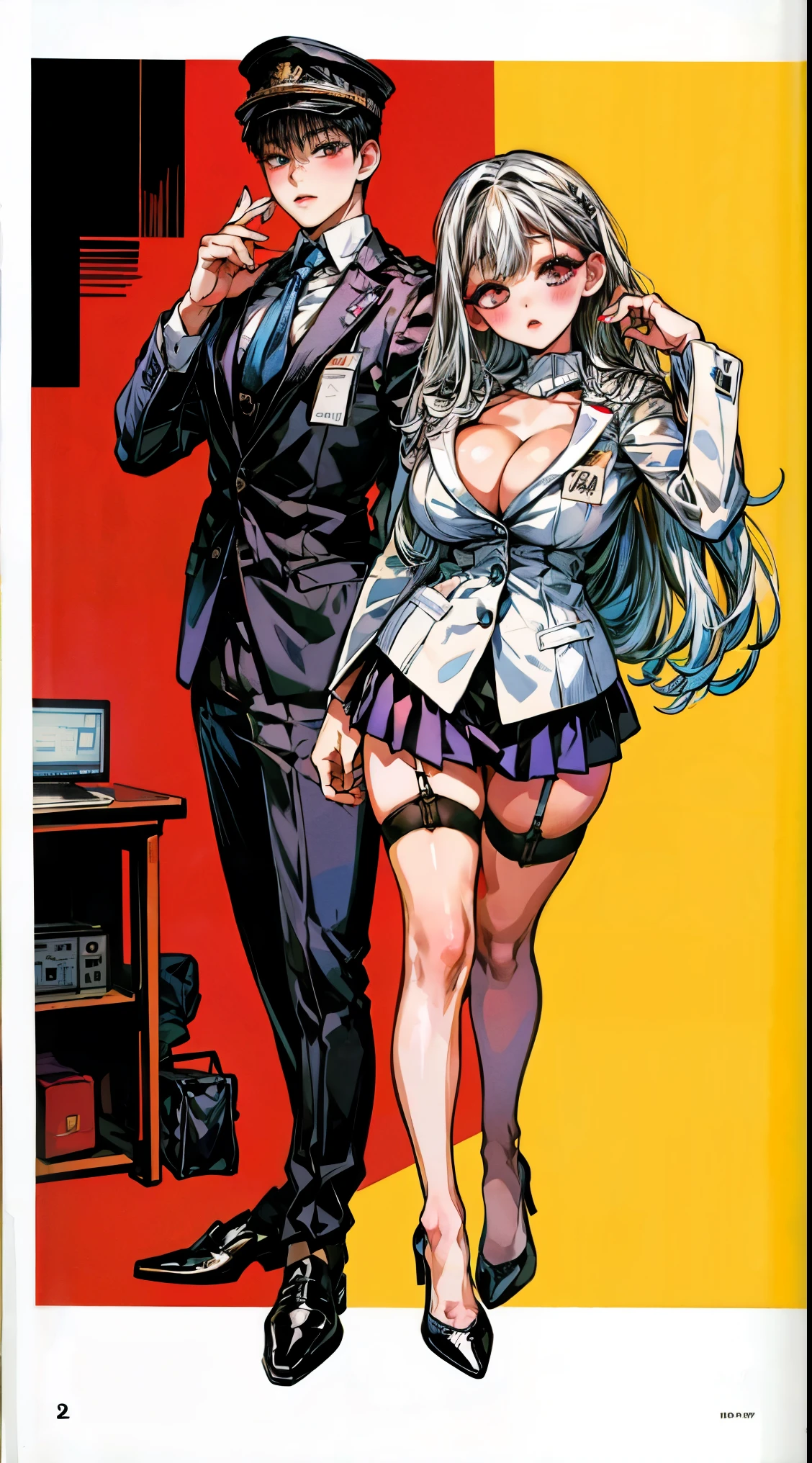 Head to toe, reference-sheet, fullbody, standing up ref-sheet (Masterpiece, Best quality, High quality:1.4), (Curvy:1.1), Standing up at your desk, Office, (Full body shot:1.1),
Long white hair, blush, Makeup, Ultra Detail Hair, Ultra Detail Face, (Blue eyes:1.05), Perfect eyes, Perfect face, Earrings, (Confused, Blush:1.2), (a garter belt:1.1), pencil skirts, big lab coat, office uniform, high-heels, tall, long sexy legs, (Large breasts:1.1), cleavage, Big ass, Thighs,