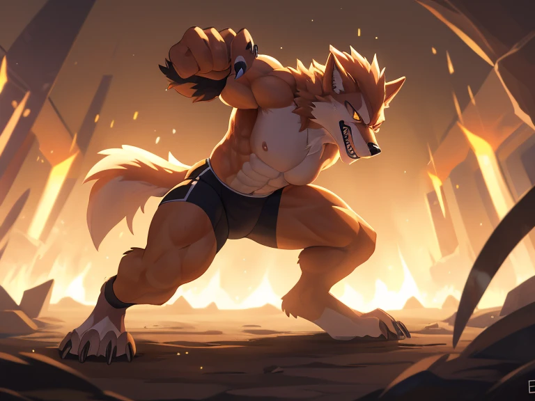 Wolf, good looking, male, anthro, nude, ultradetailed, muscular, solo, bareness, rippling muscles, muscles, stadium background, baseball bat, rear view, tail, big penis