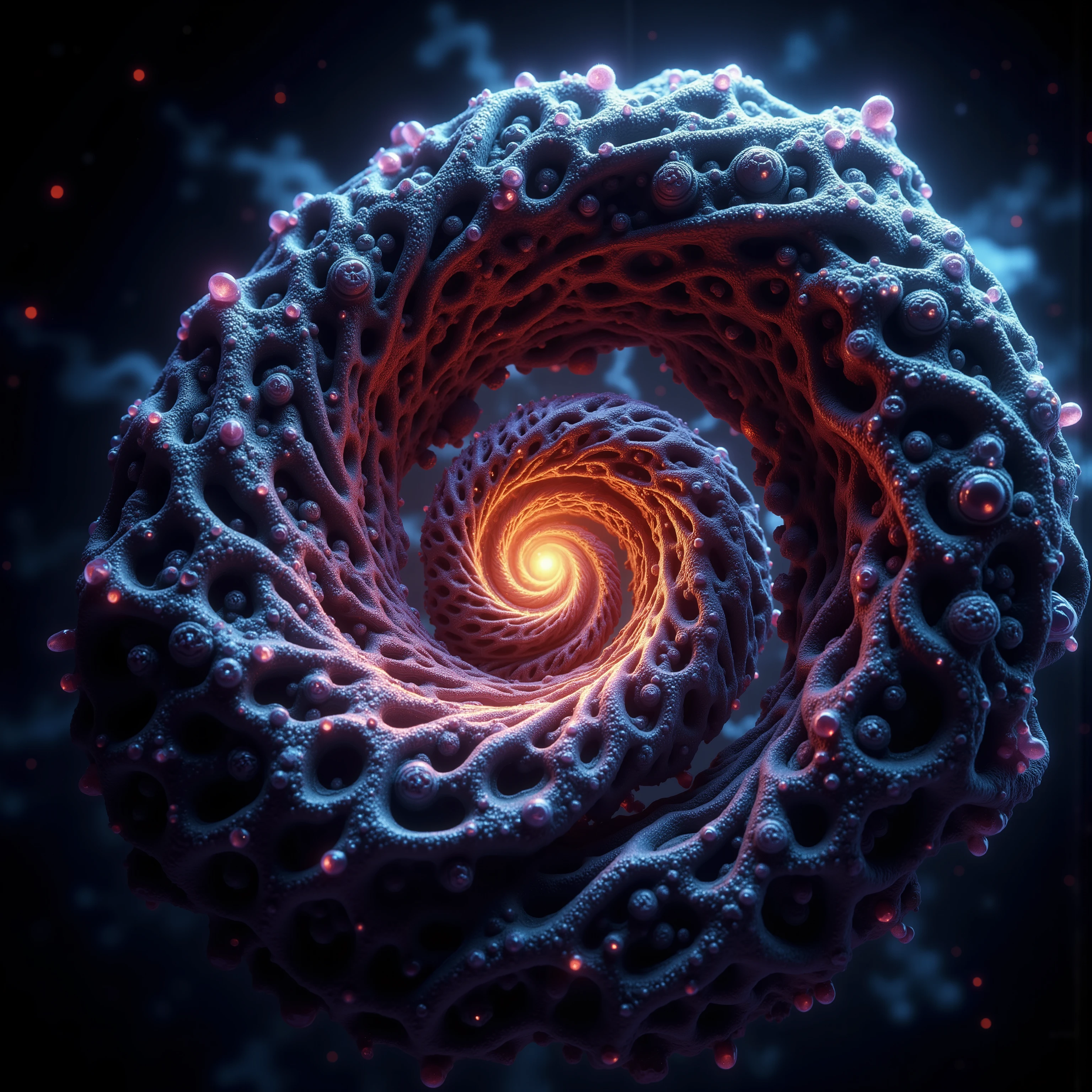 Create a 3d masterpiece from this swirling spiral image. Depth of field, UHDR, Give some realistic sunstance and texture to go with the colors in a way that will make thebimage appearvto come right off the screen at the viewer. Attention to detailbon the creation of the substance and texture. Fractal Geometry should build up the patterns that could be used for texturevand to decorate the ends of the arms of the spirals. Make everything pop with realistic looking features and professional level quality artwork. Highers, Cinematic photography, cinematic portrait, cinematic lighting, portrait photography, hyperrealism, ultra detailed images, award winning, God rays, backlighting with depth of field and realism a priority. Icon style imagery. Iconic features to the extreme. Dramatic cinematography, 8k, ultra-fine painting, sharp focus and clean clear ink highlighted artwork. Photorealistic and third demintonal work. Awe inspiring, stunning,beautiful,iconic,masterpiece.