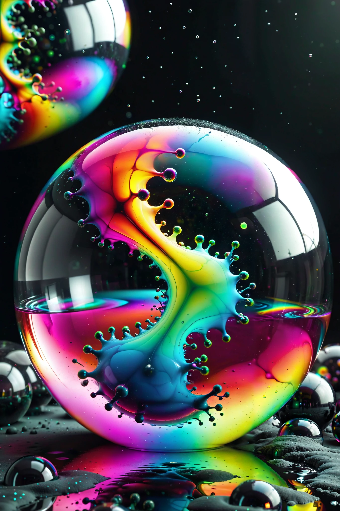 Glowing Nightmare, Glowing Runes_green Glowing Runes_pink,LSD, DMT imagery. octane render, psychedelic droplets of water, abstract liquid, and intricate rainbow art. octane render, black 3d fluid simulation, ethereal bubbles, swirling liquids, and highly detailed, octane render, reflective rainbow bubbles, twisted colors inside of glass spheres, Psilocybin Dream inside an amazing image of light emerging from colors in a shimmering glass morphing out of colors, bright neon and fluorescent colors,very bright, vibrant colors, perfectly formed and symmetrical reflective bubbles and spheres, attention to detail with these beautiful bubbles and spheres, Extreme Hallucinations in a gorgeous piece of psychedelic digital artwork, Stunning, pixel art, tripped out colors, 4d mandelbulb psychedelics, glass like psychedelic landscape, intricate rainbow environment, psychedelic underwater brightness and glow with neon colors, glowing colors twist inside of translucent glass spheres and bubbles with light and color reflecting off of both in bright fluorescent colors, psychedelic trip, fluorescent and neon aesthetic, psychedelic vibrant colors, bright psychedelic paint splattered backgrounds,swirling spirals and vortex, bright vibrant colors popping out from 3d glass spheres, Rotational Symmetry, Pixel Assets, Portrait photography, Surrealism, Photorealistic, Hyperdetailed, Glass Morphism, Digital Art, Sparkle, Optical Illusion, Glowing Light, Reflective Light, Overexposure, Backlighting, Depth Of Field, Spheres and bubbles show perfect Symmetry, Awe inspiring, Breathtaking, Indescribably Beautiful, Heaven sent images, Best Quality, Award Winning, MasterpieceA close up of beautiful bubbles floating on top of each other, LSD, DMT imagery. octane render, psychedelic droplets of water, abstract liquid, and intricate rainbow art. octane render, black 3d fluid simulation, ethereal bubbl