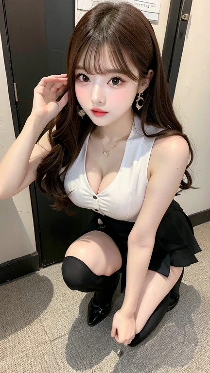 1girl in,Modern office room,(((from below))),((feet)),leaning back,sitting,crossed legs,beautiful foot,Beautiful legs,(Curve:1.1), Sit cross-legged at a desk, Office, (Full body shot:1.1), pencil skirts, Office Uniform,
(crossing legs and Sitting on the desk),(Cross-legged pose sitting at office desk)),(((Full body))),((Wear high heels)),((Wearing a tight tube top without shoulder straps)),((Wearing a tight white mini skirt)),(Slender body),A little underwear is visible,White underwear, model with attractive body, (Colossal tits), ((cleavage of the breast)),(( nippleless)),Japan Person Model,(((Beautiful expression))),(((big eye))),(((Beautiful eyes))),(((long lashes))),((Beautiful teeth alignment)),Sultry body with sexy belly, Gorgeous young Korean woman, Japanese Models, gorgeous chinese model, Attractive body, Beautiful Asian Girl, photo of slim girl model, beautiful Korean women, Beautiful young Korean woman, Sexy body, Sexy Girl, Beautiful body and face, Korean Girl、Sensual black underlight brown hair, Brown hair, Floating hair, oblique bangs, asymmetrical bangs, ssmile, depth of fields, One-person viewpoint,85 mm, canon, F/1.2, foreshortening, nffsw, retinas, masutepiece, ccurate, Anatomically correct, Textured skin, Super Detail, high details, High quality, awardwinning, Best Quality, hight resolution, 1080p, hard disk, 4K, 8K,((FULL ANATOMY))