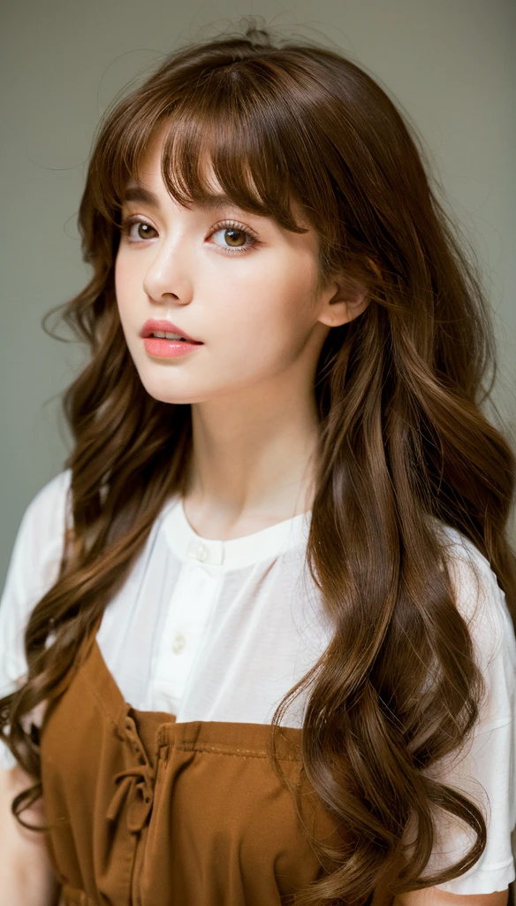 beautiful European woman, really has a European face. has wavy hazel brown hair and parted bangs. sharp sea blue eyes, sharp nose, soft pink lips, and slim has white skin, thick straight eyebrows, is sleeping in a pile of pink roses, is tied by a chain and his hands are also tied and bleeding.then add effects