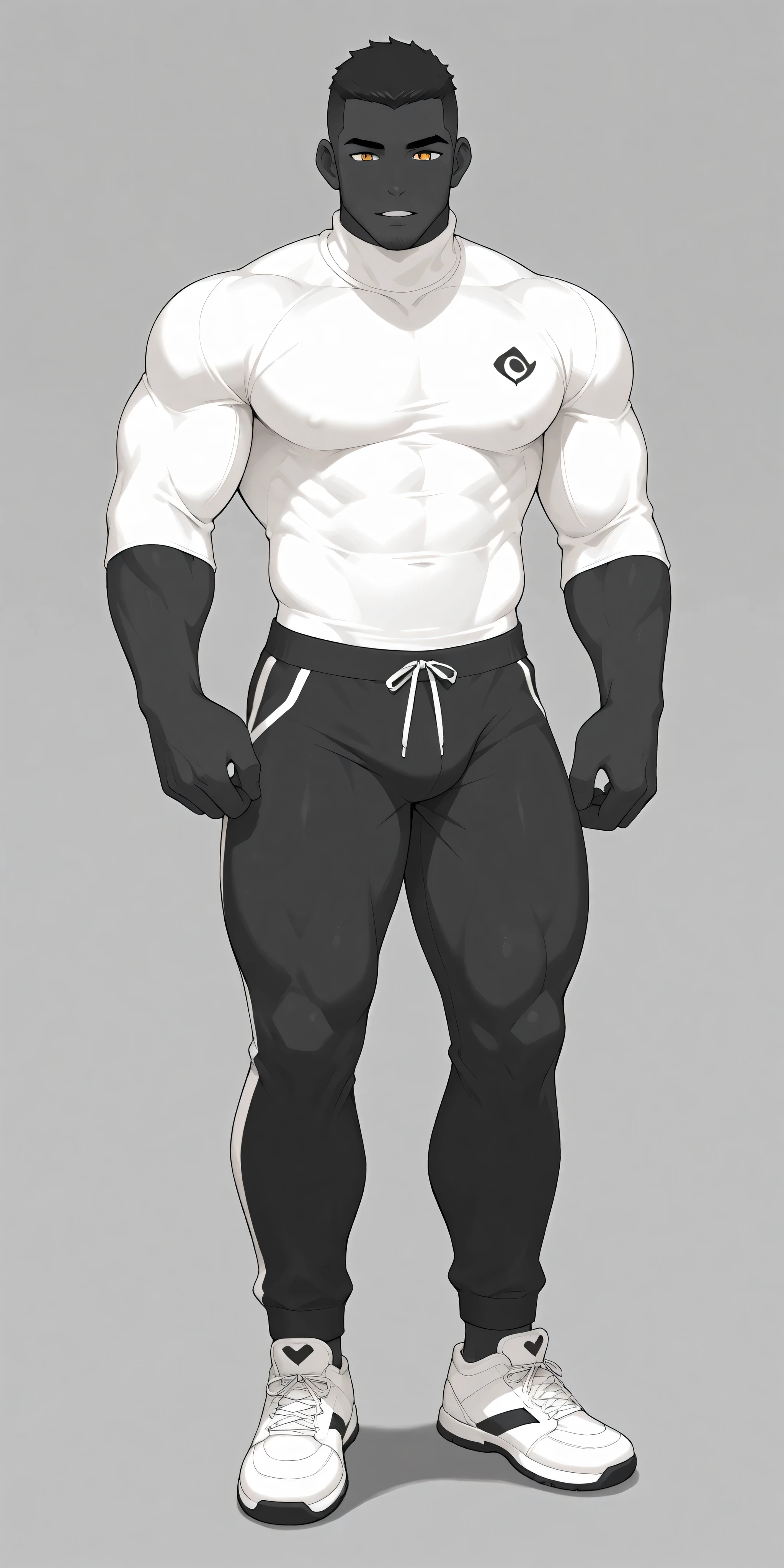 Solo, Furry, Anthro, Enderman, Male, E621, Standing, Muscular, Hands behind back, Wearing underwear, Plain background, Front view, Light skin, By buta99