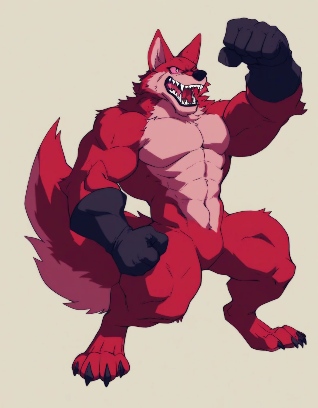 muscular werewolf，Hairy all over，clawed paws，erect through