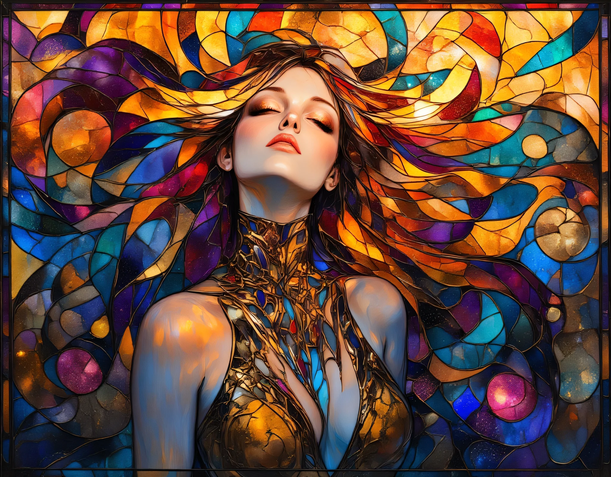 ArsMJStyle, Stained Glass, Janis Joplin Poster, 70's Funk Art, Feminist Art, Curvaceous Erotic, Page 3 Models Achieve Your Dreams - UK Models, PLAYMATE Ashley Twomey, Multi-semantic figures, Gestalt Collapse, euphoric, detailed facial features, Hallucinatory Wavy image deformation Background, fluid shapes psychedelic swirls, raster scroll, Art Deco