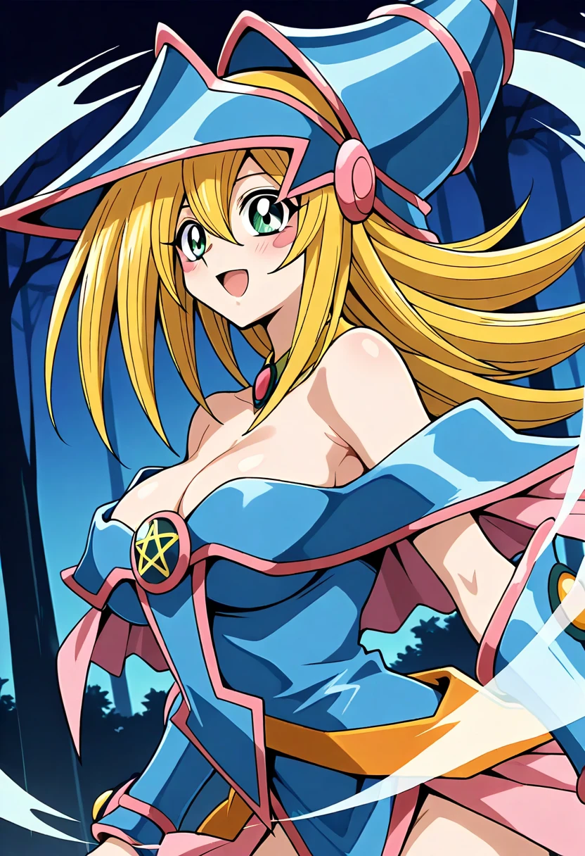 an anime girl, dark magician girl, blond hair ,fitness body, big tits and ,transparent clothes, naked bottom, face of enjoyment and enjoyment, summery, textured skin, pink nipples, Pink vagina, golden pubic hair, background luxurious hotel room with window view of the city