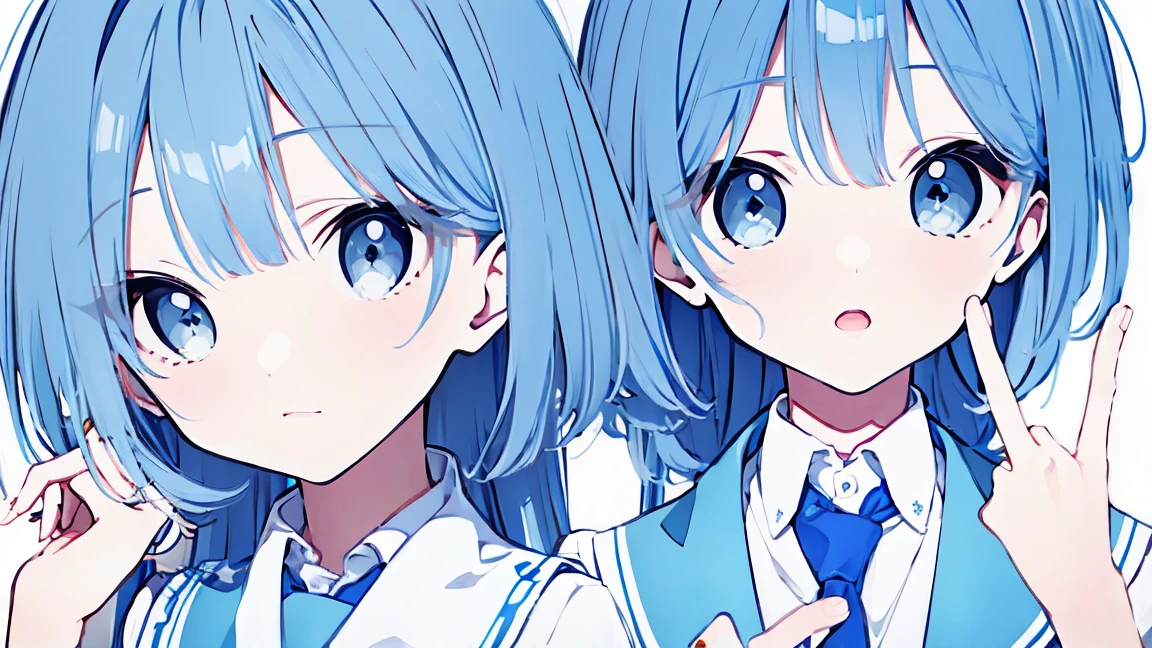  super precision 　 best quality 　One person　 blue hair blue eyes　 cute　 short　 put your hands in front of your face 、I'm making myself shorter　Desperate