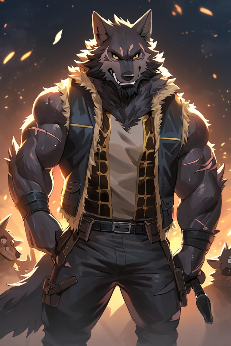 (Close-up), There is a topless white lion, shirtless, Army pants, combat boots, old man, standing at the meadow, blue eyes, muscular, furry chest, fluffy fur, topless, huge crotch, veins, fluffy chest, Sexybody, muscular, anthropomorphic, extra detailed body, detailed body, Best quality, masterpiece, ultra high res,detailed background,realistic, real shadow and light, depth of field, (looking at viewer), firefly, moonlight, Night time, angry face, elder white Lion.